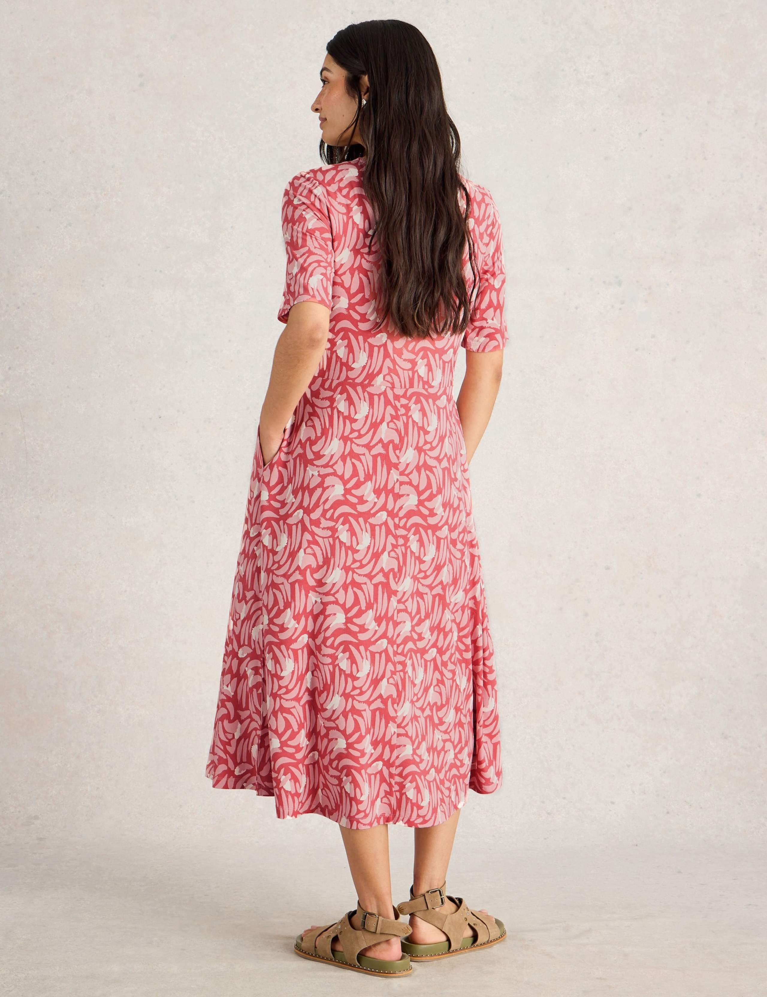 Printed Round Neck Midi Waisted Dress 3 of 6