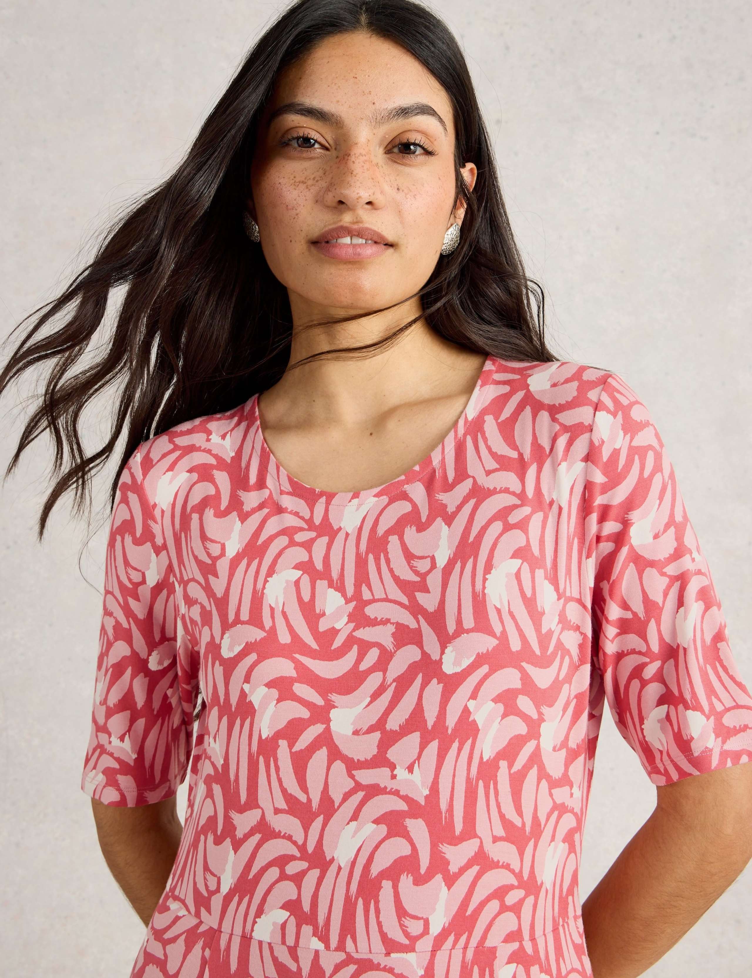 Printed Round Neck Midi Waisted Dress 4 of 6