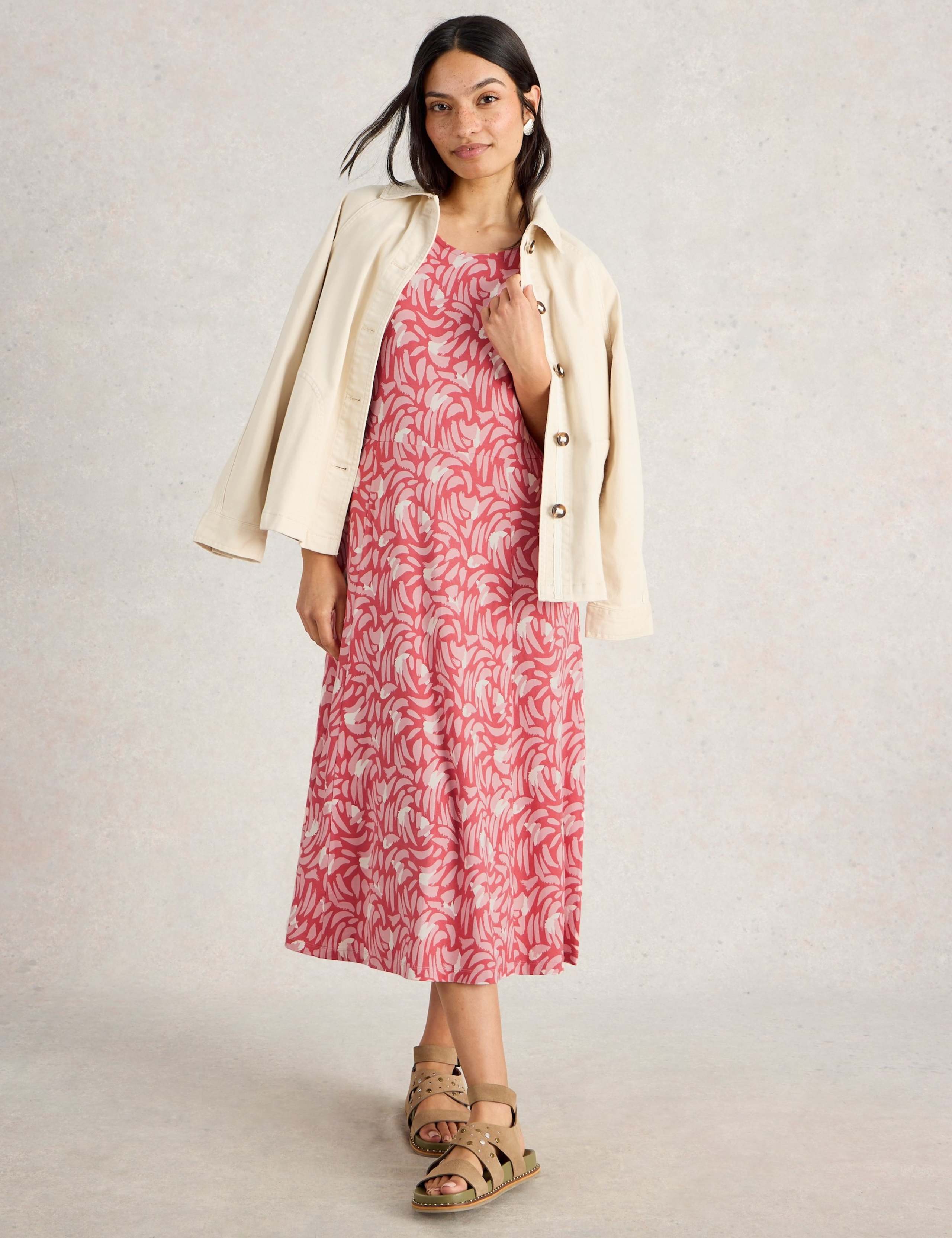 Printed Round Neck Midi Waisted Dress 5 of 6