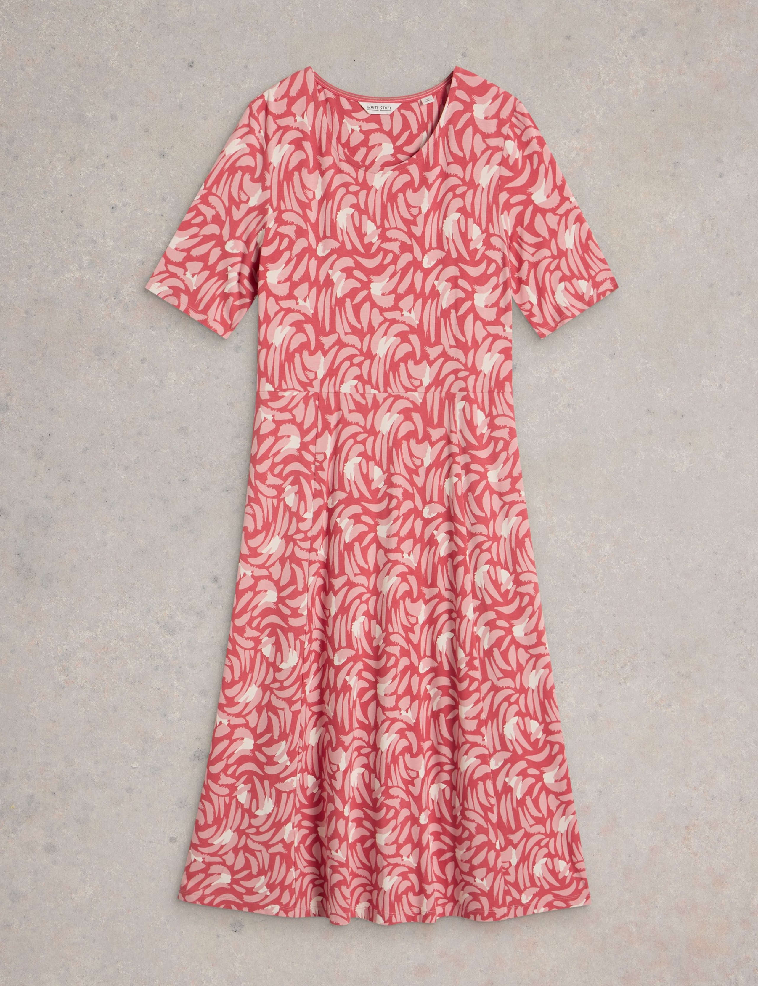 Printed Round Neck Midi Waisted Dress 2 of 6