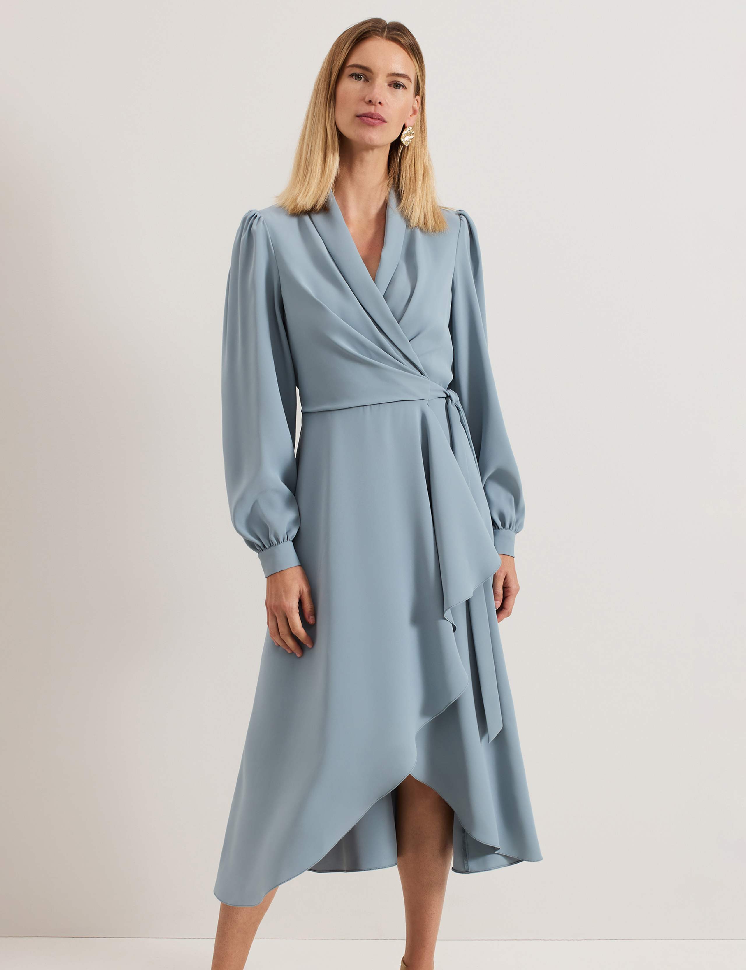 V-Neck Tie Front Midi Wrap Dress 4 of 8