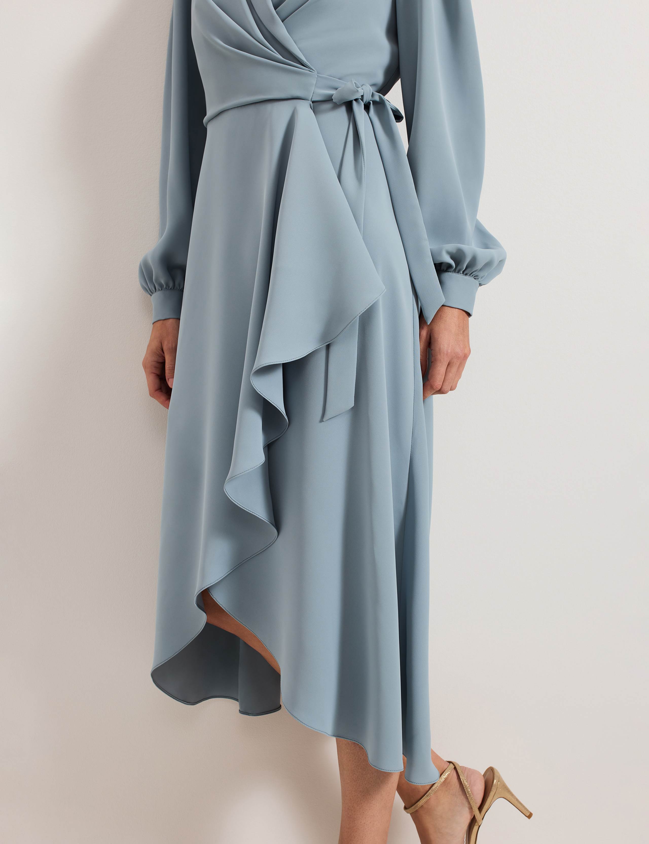 V-Neck Tie Front Midi Wrap Dress 6 of 8