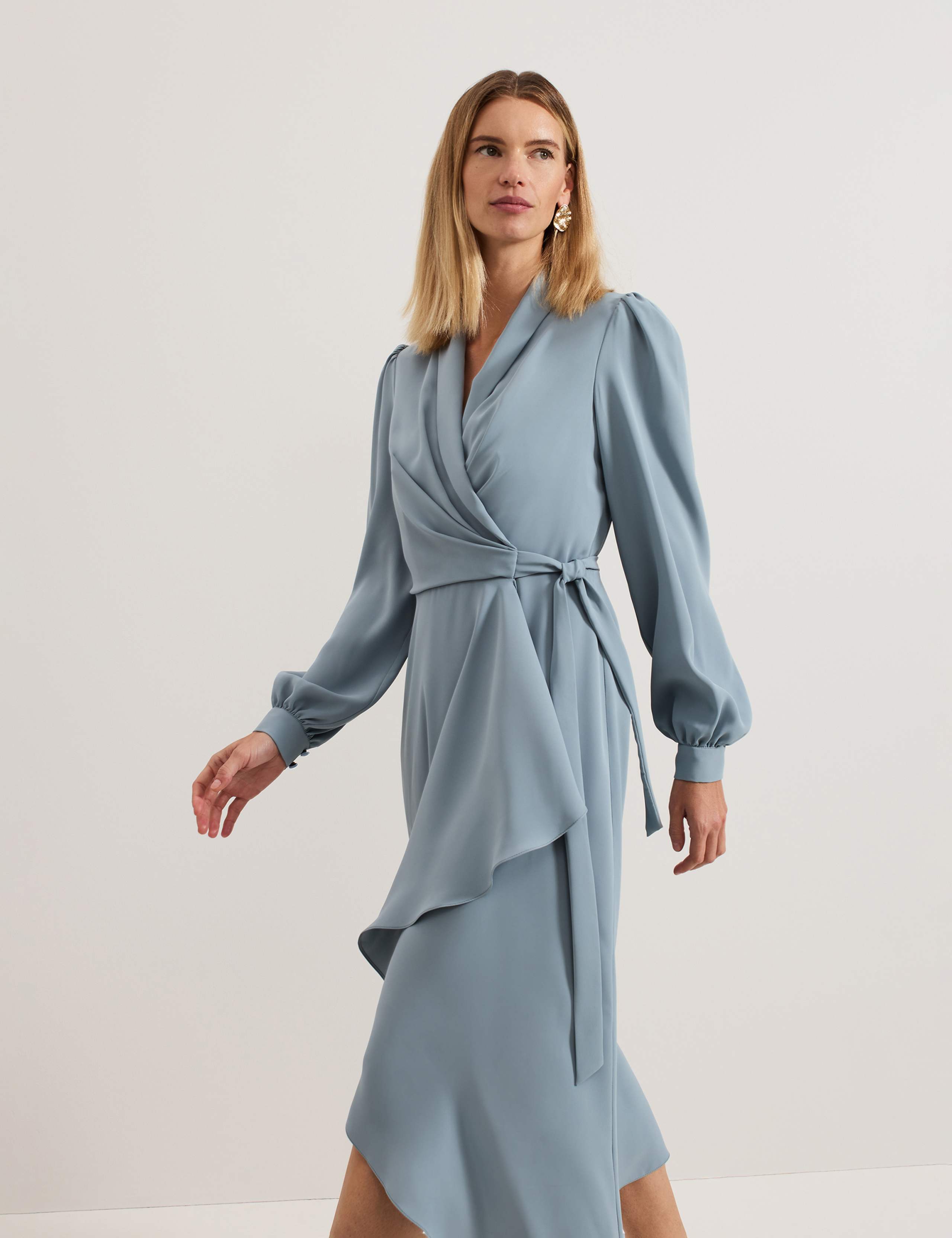 V-Neck Tie Front Midi Wrap Dress 8 of 8