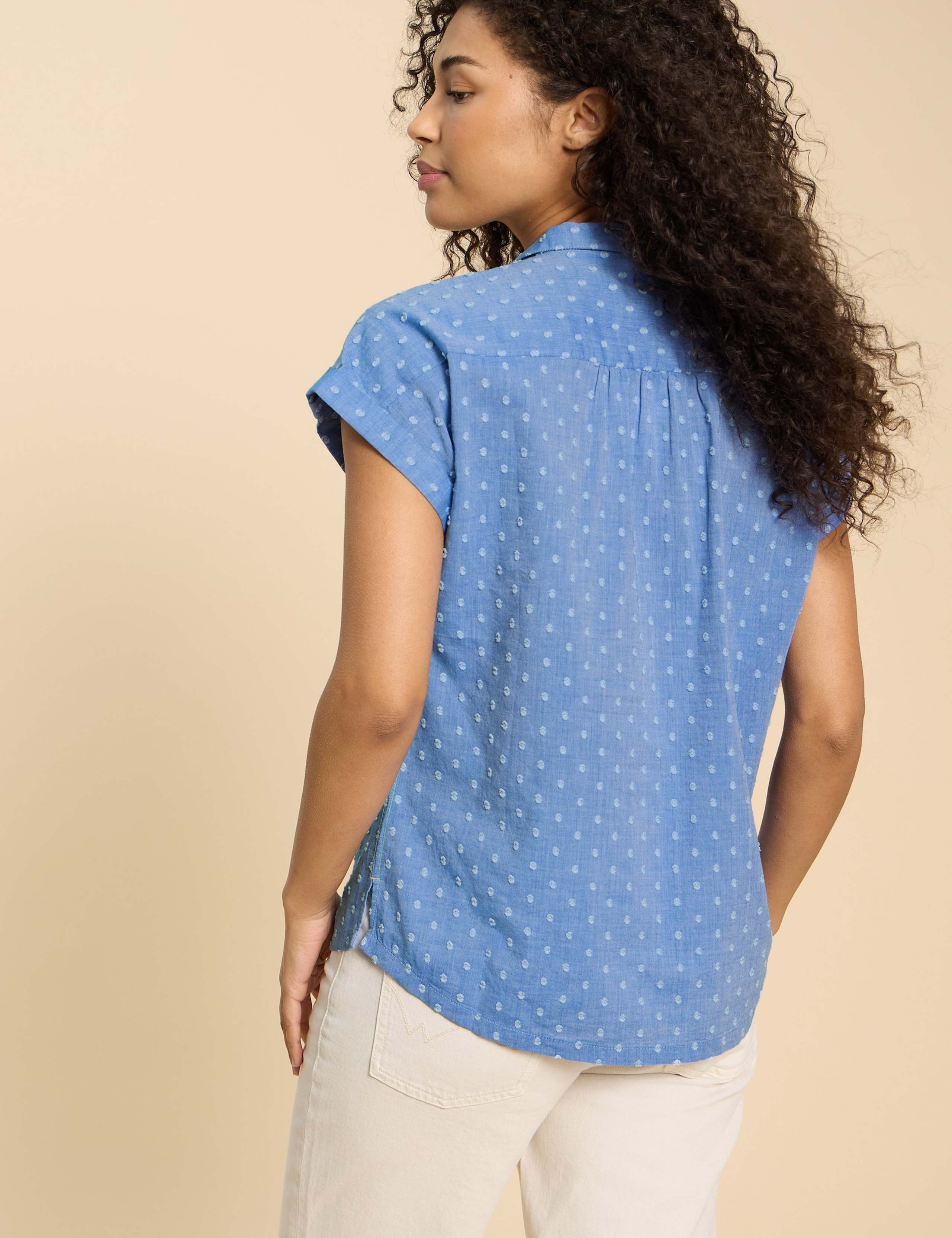 Pure Cotton Polka Dot Collared Cap Sleeve Shirt 4 of 6