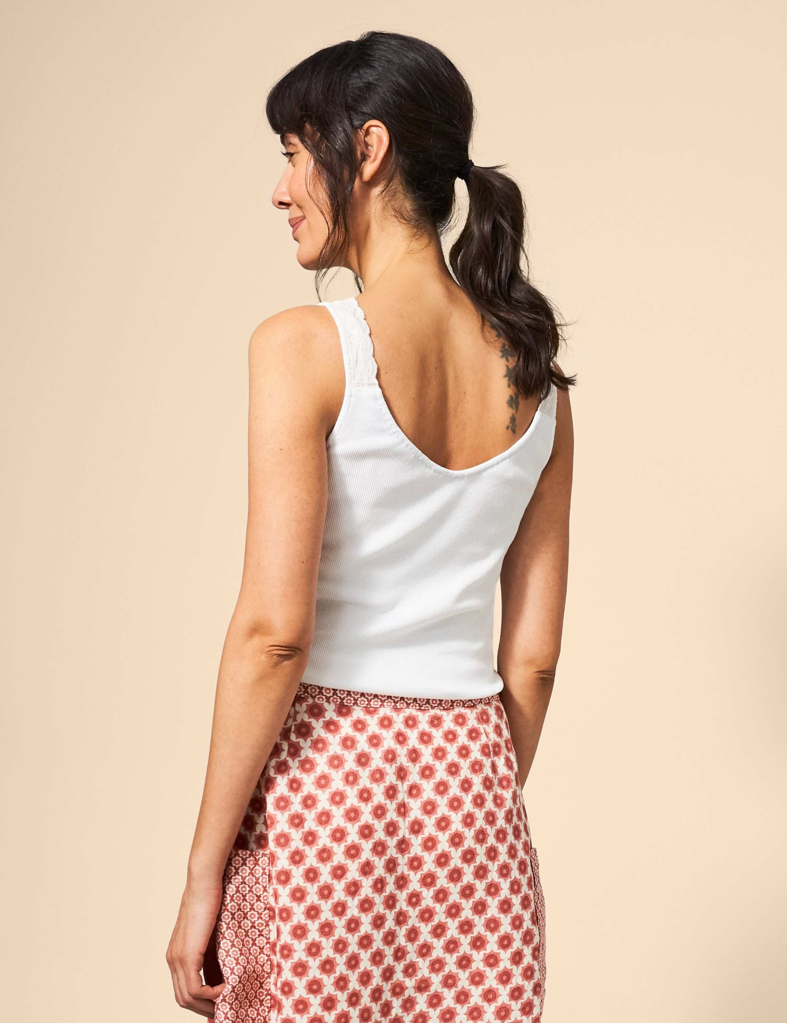 Pure Cotton V-Neck Lace Detail Vest Top 3 of 6