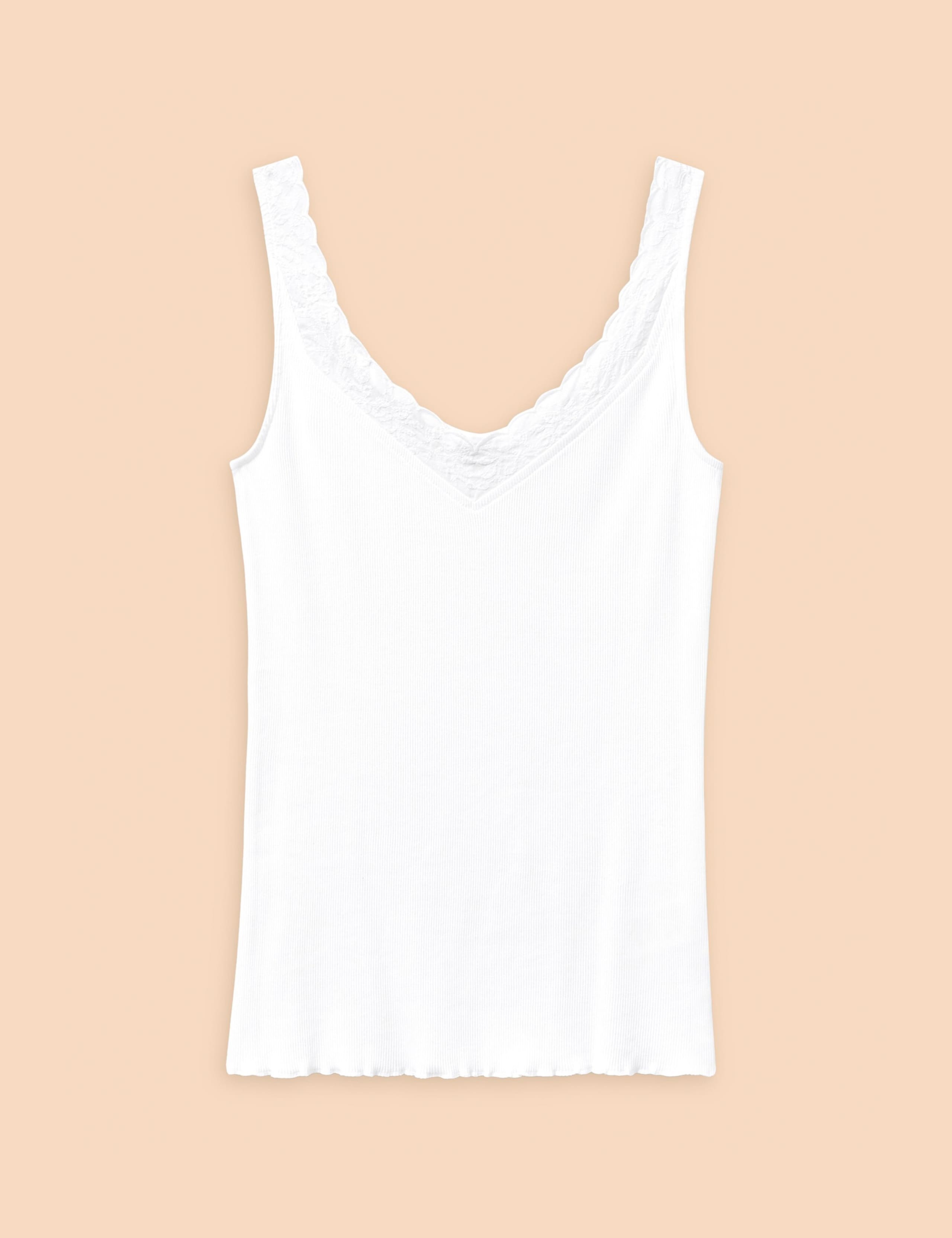 Pure Cotton V-Neck Lace Detail Vest Top 2 of 6