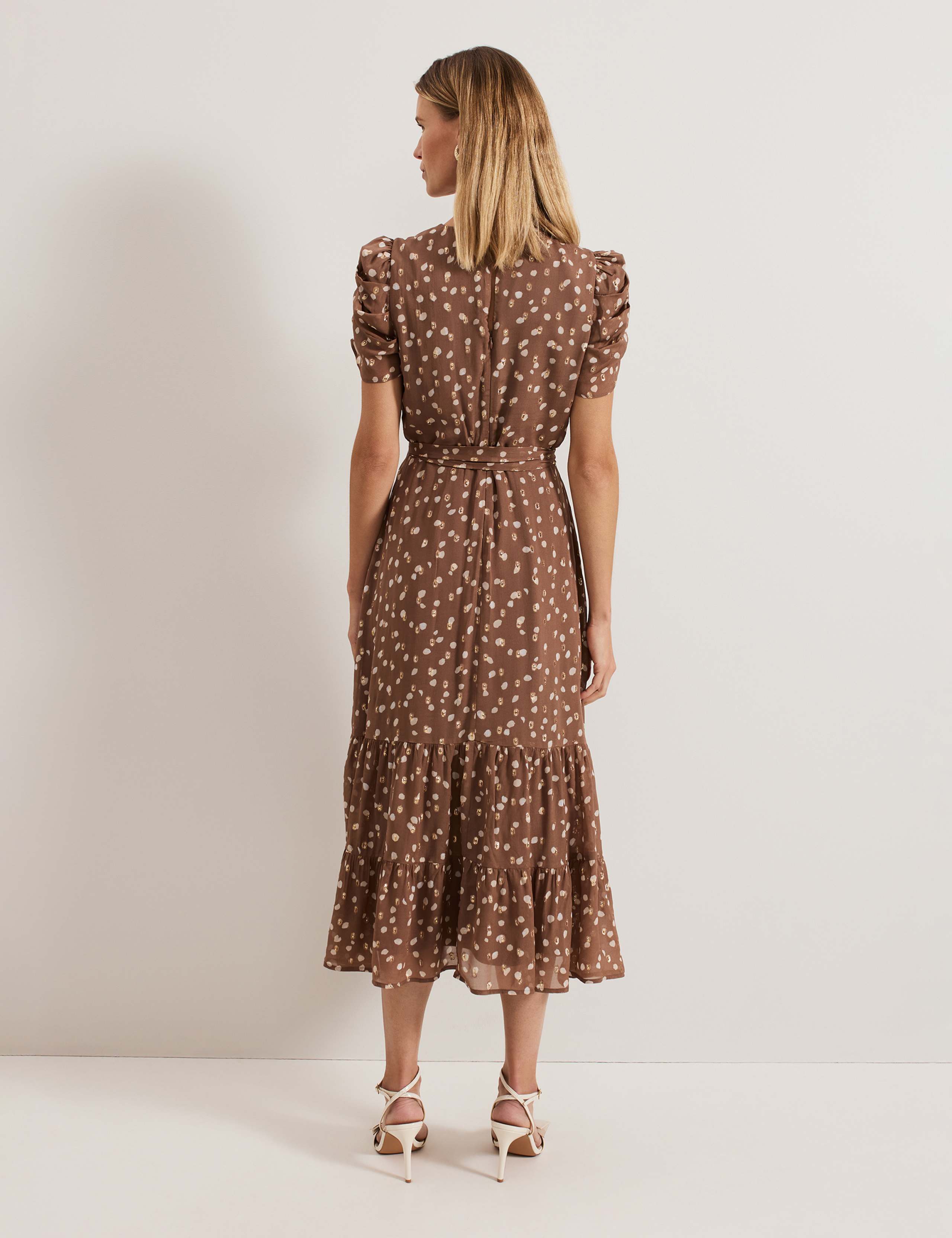 Polka Dot Tie Waist Midi Tiered Dress 3 of 7