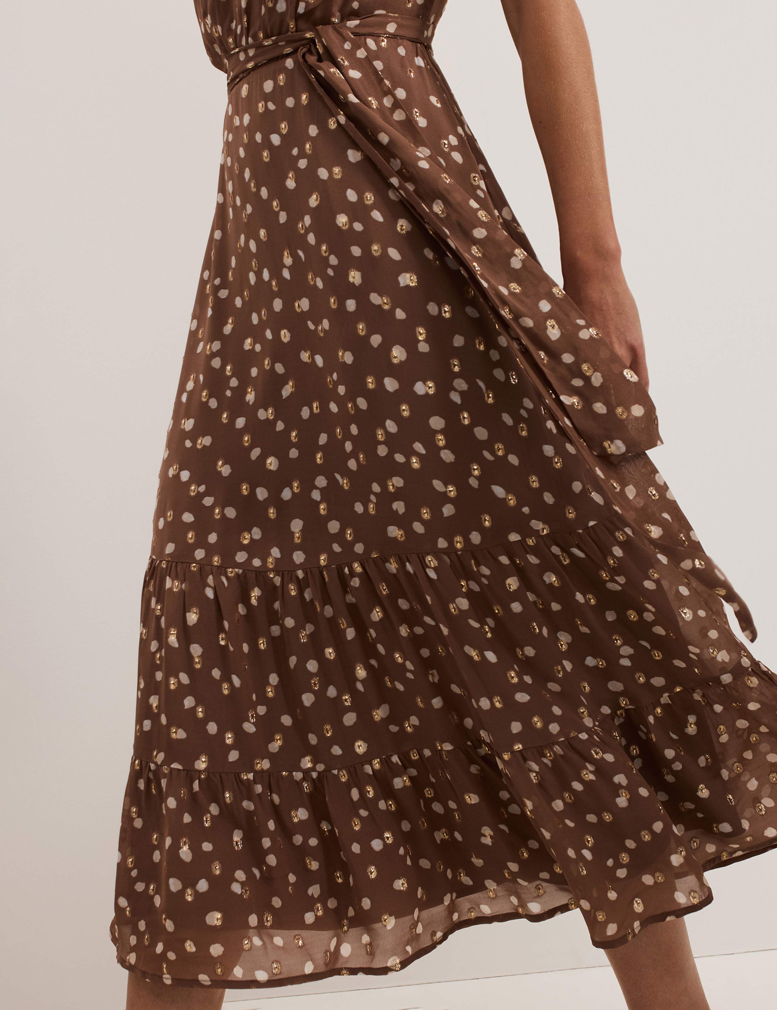 Polka Dot Tie Waist Midi Tiered Dress 7 of 7