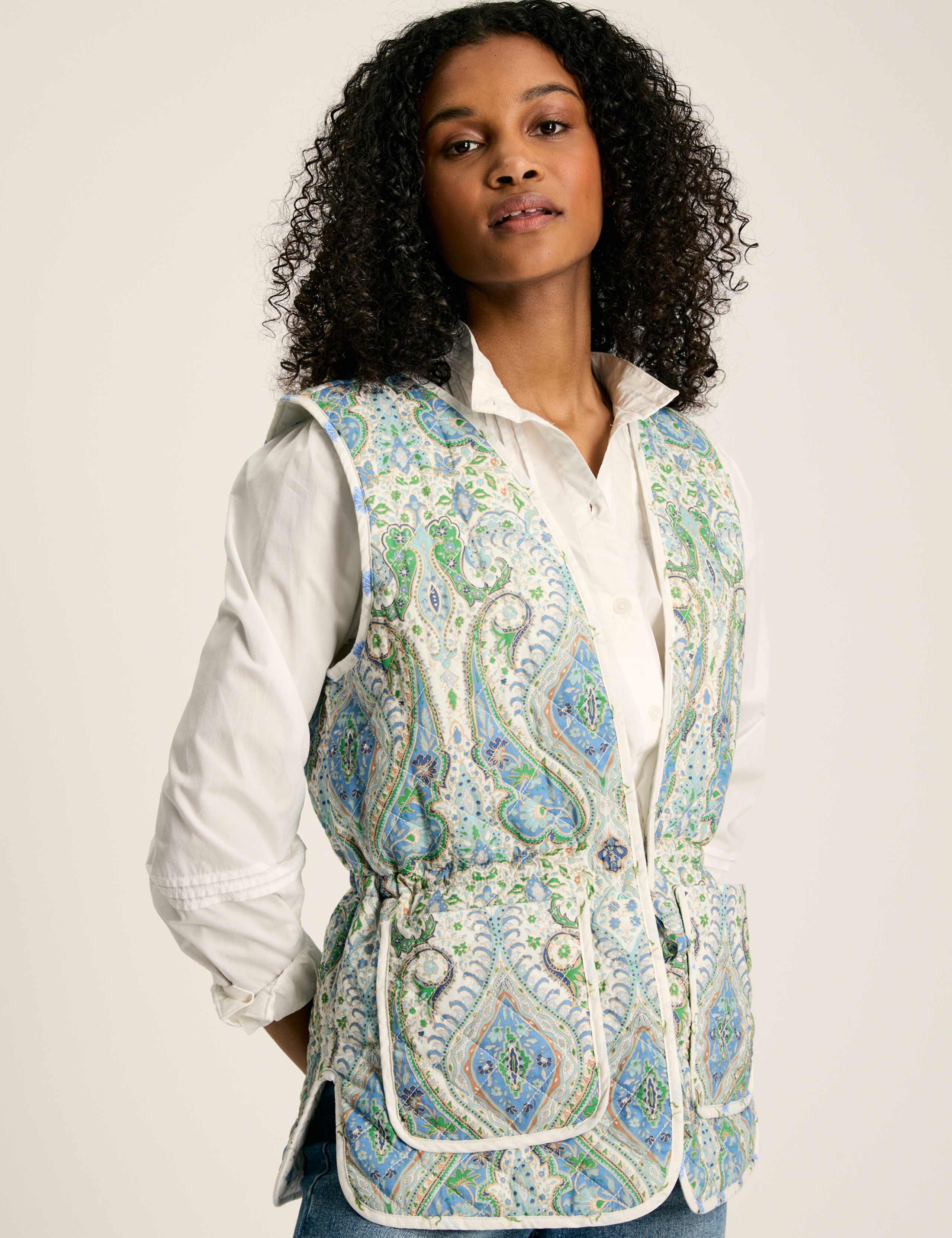 Pure Cotton Printed Quilted Waisted Gilet 1 of 7