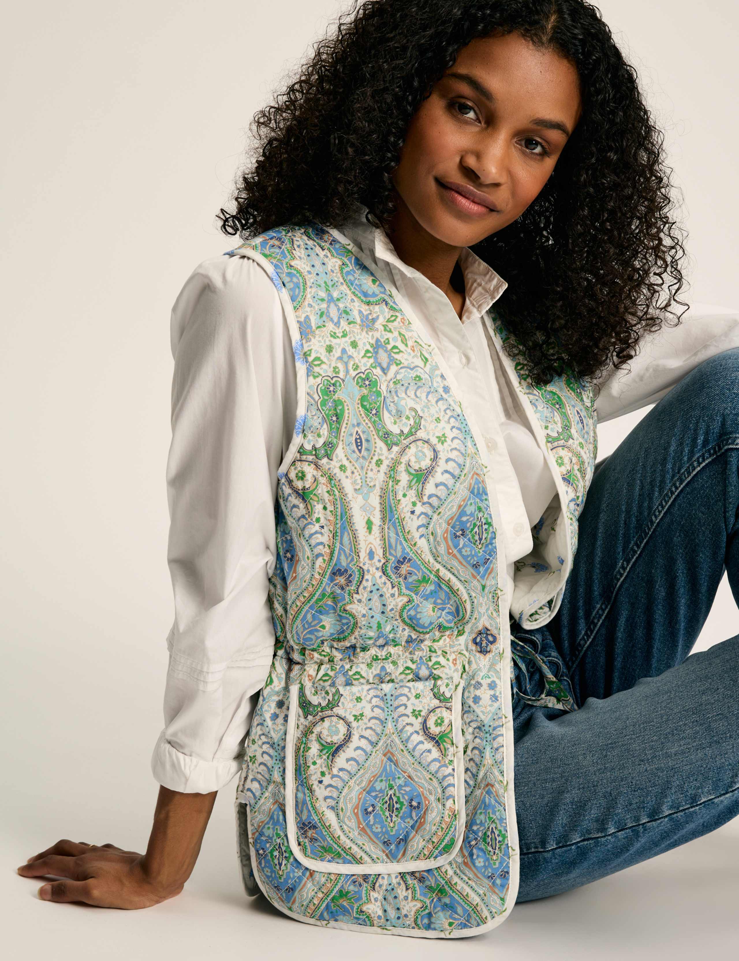 Pure Cotton Printed Quilted Waisted Gilet 7 of 7