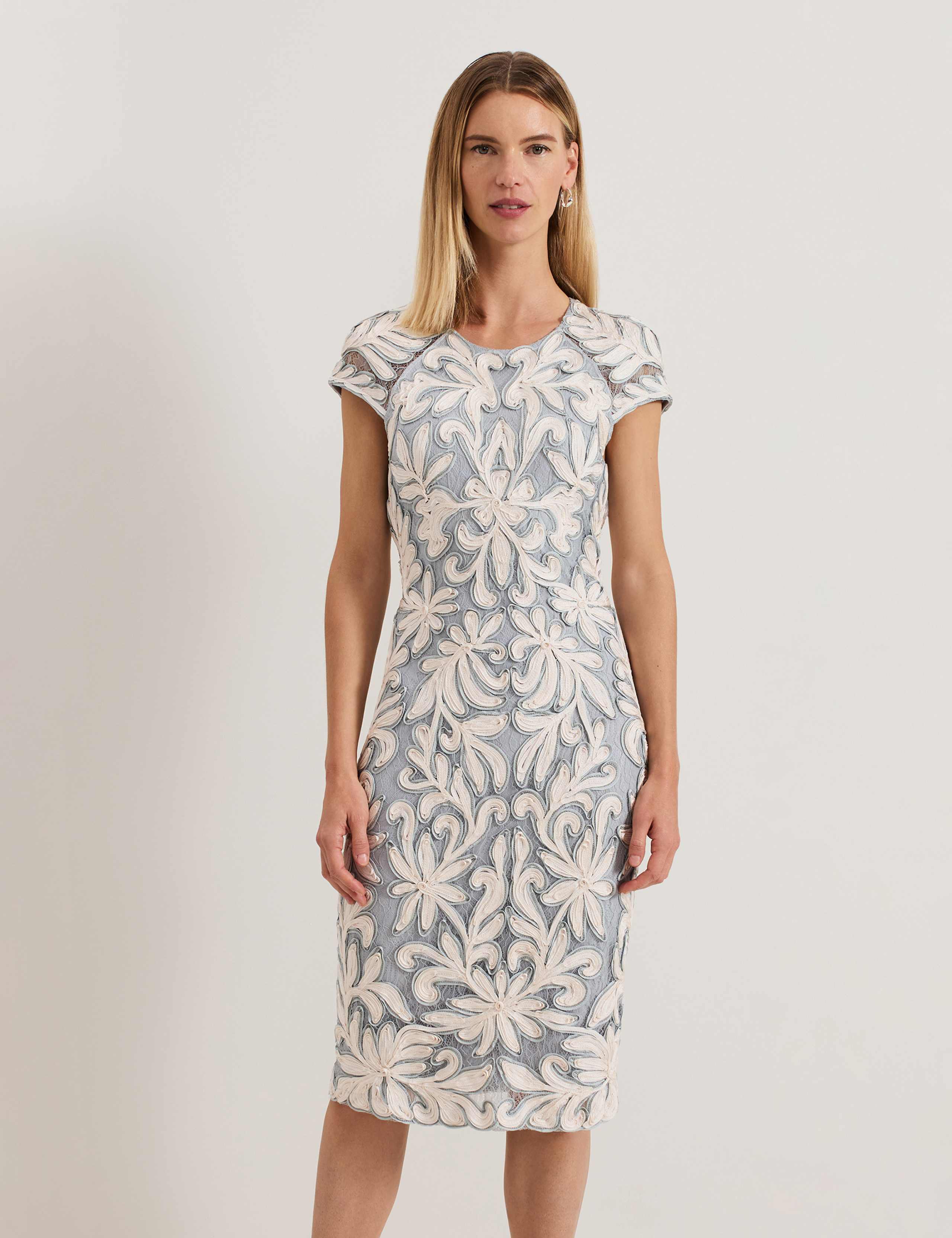 Embroidered Knee Length Shift Dress 3 of 8