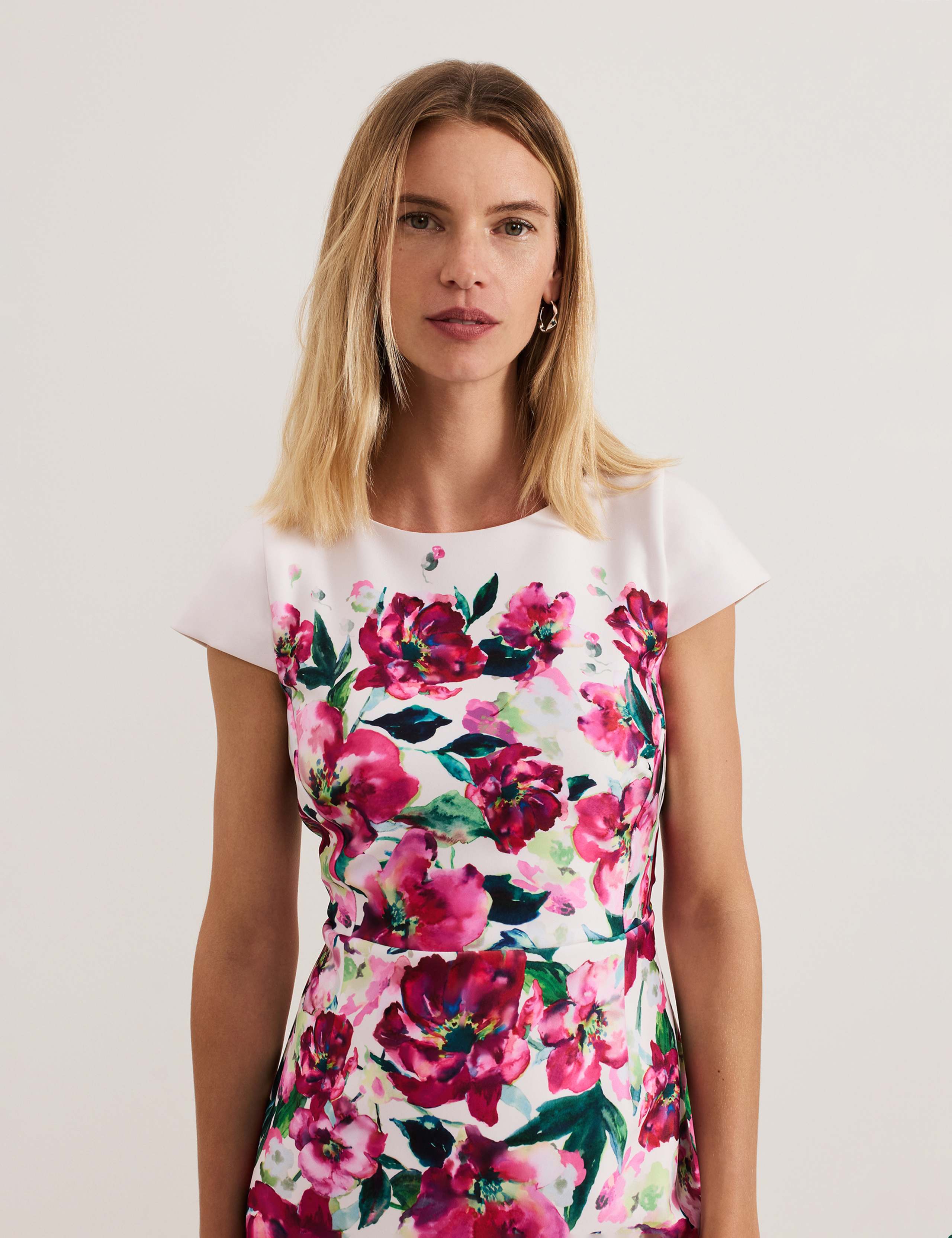 Floral Scuba Knee Length Waisted Dress 5 of 7
