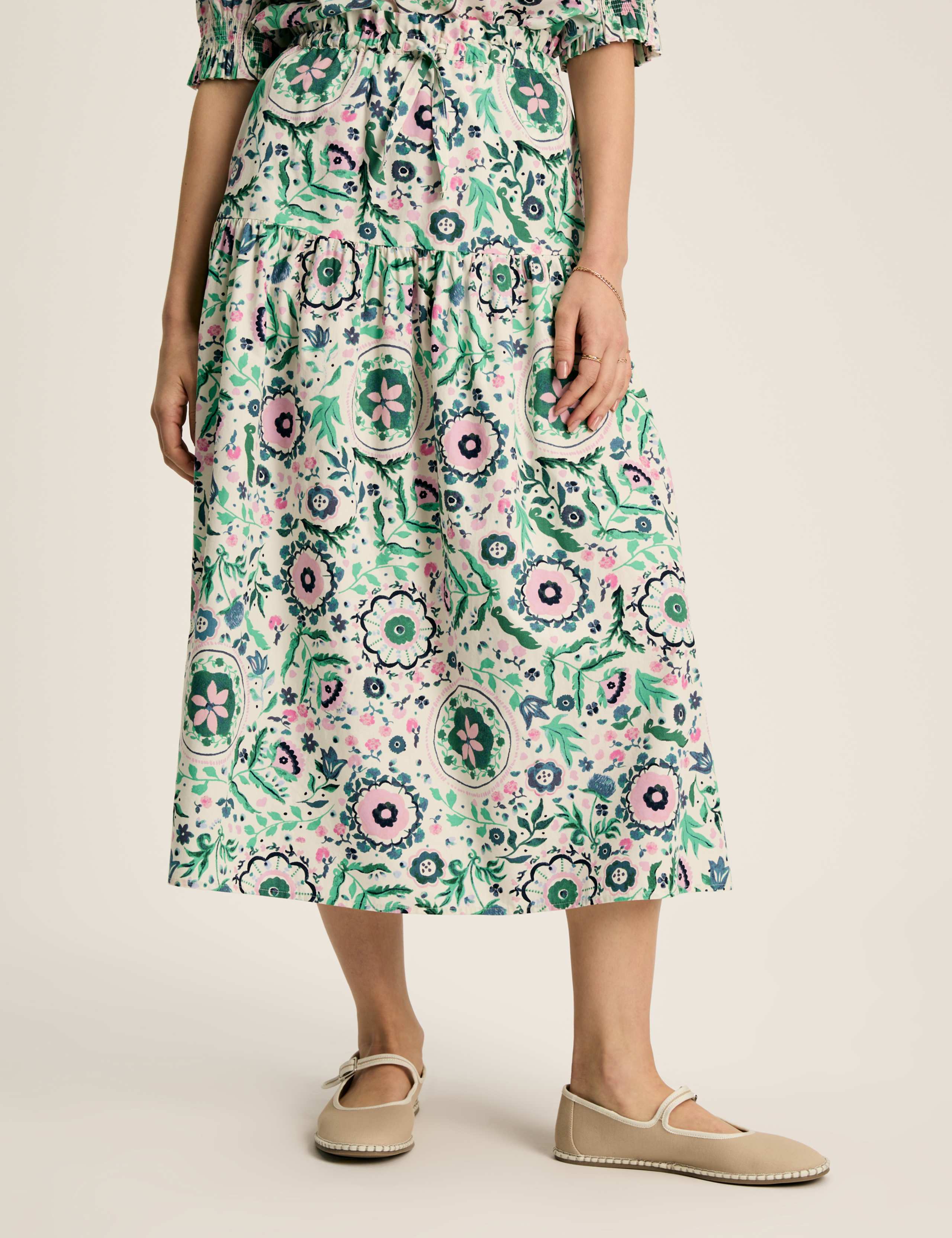 Pure Cotton Floral Midi A-Line Skirt 2 of 6