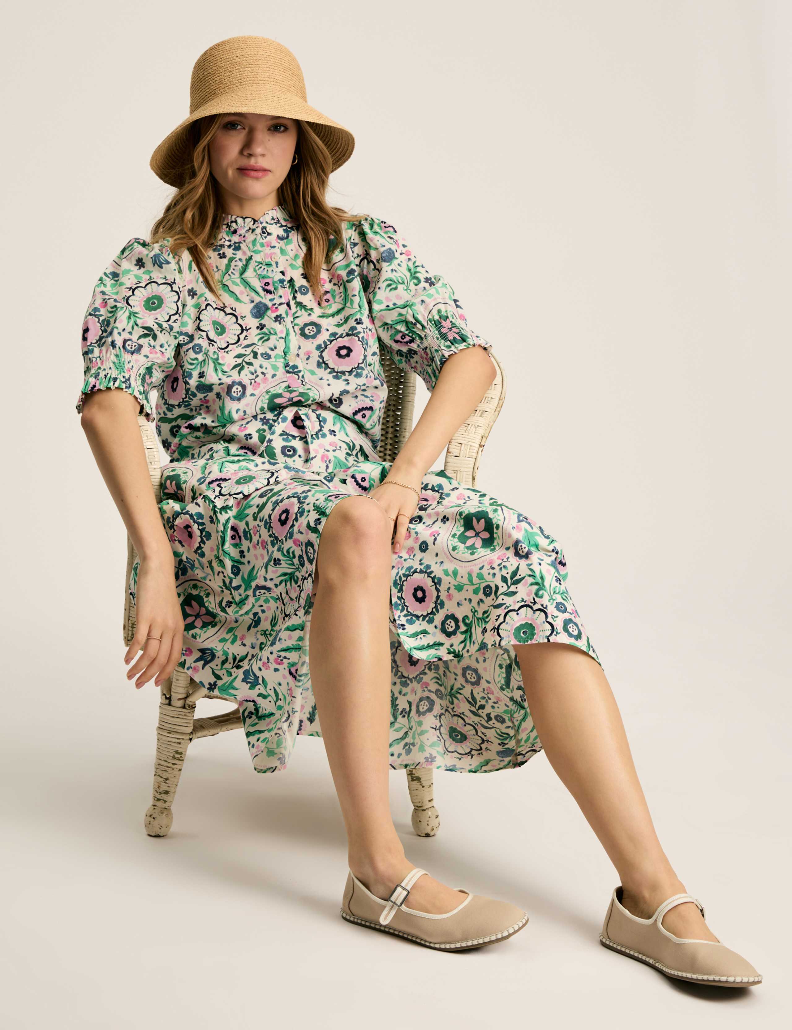 Pure Cotton Floral Midi A-Line Skirt 5 of 6