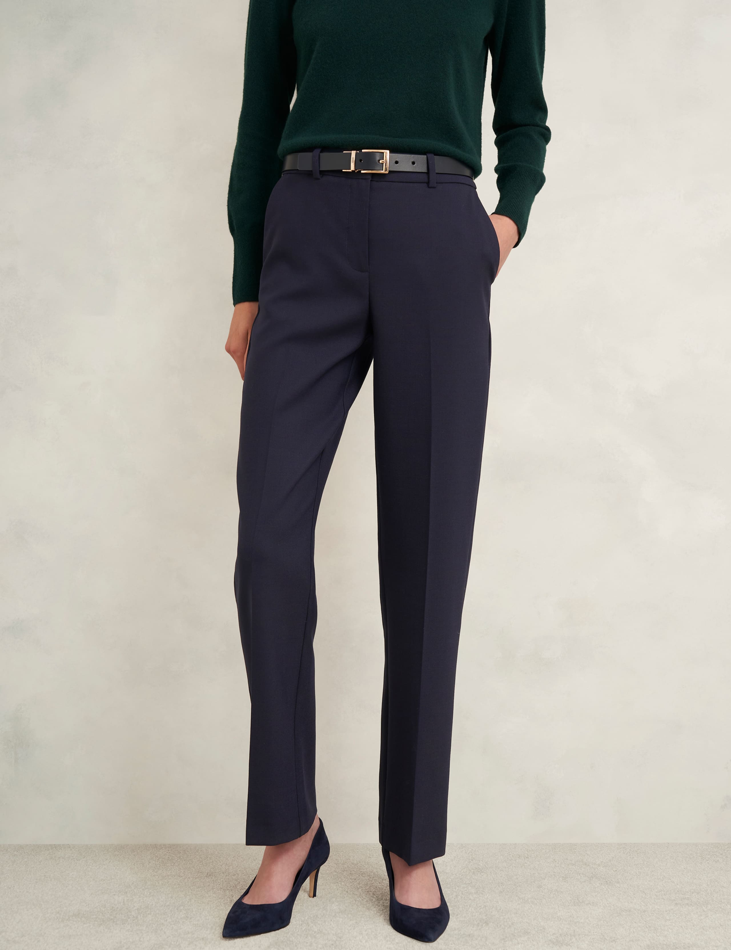 Wool Blend Pleat Front Straight Cigarette Trousers 1 of 5