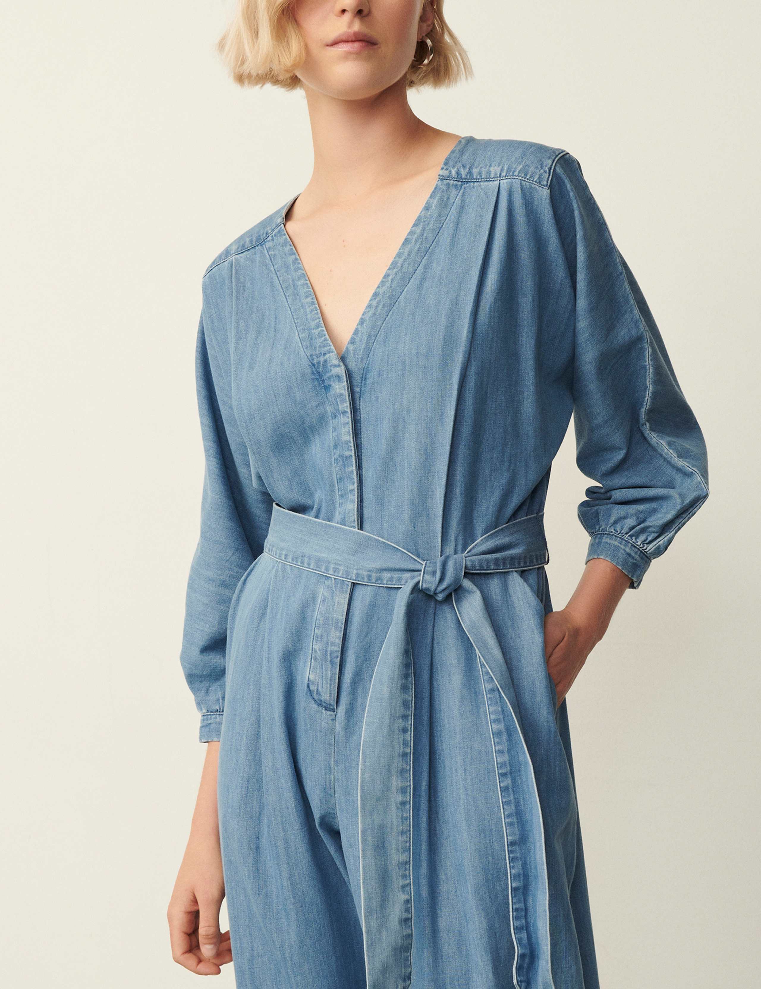 Denim Belted 3/4 Sleeve Jumpsuit 3 of 5