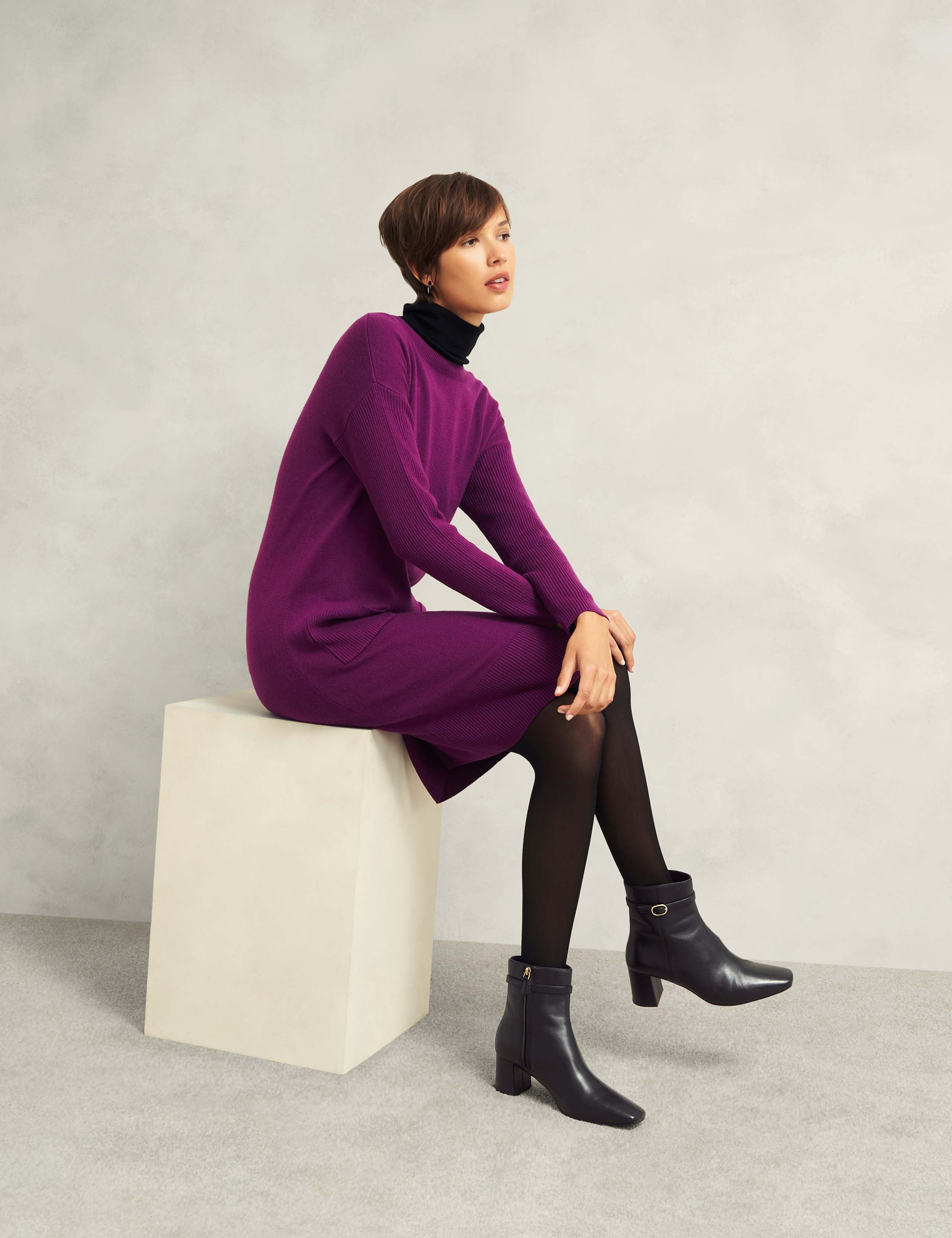 Leather Buckle Block Heel Round Toe Ankle Boots 3 of 6