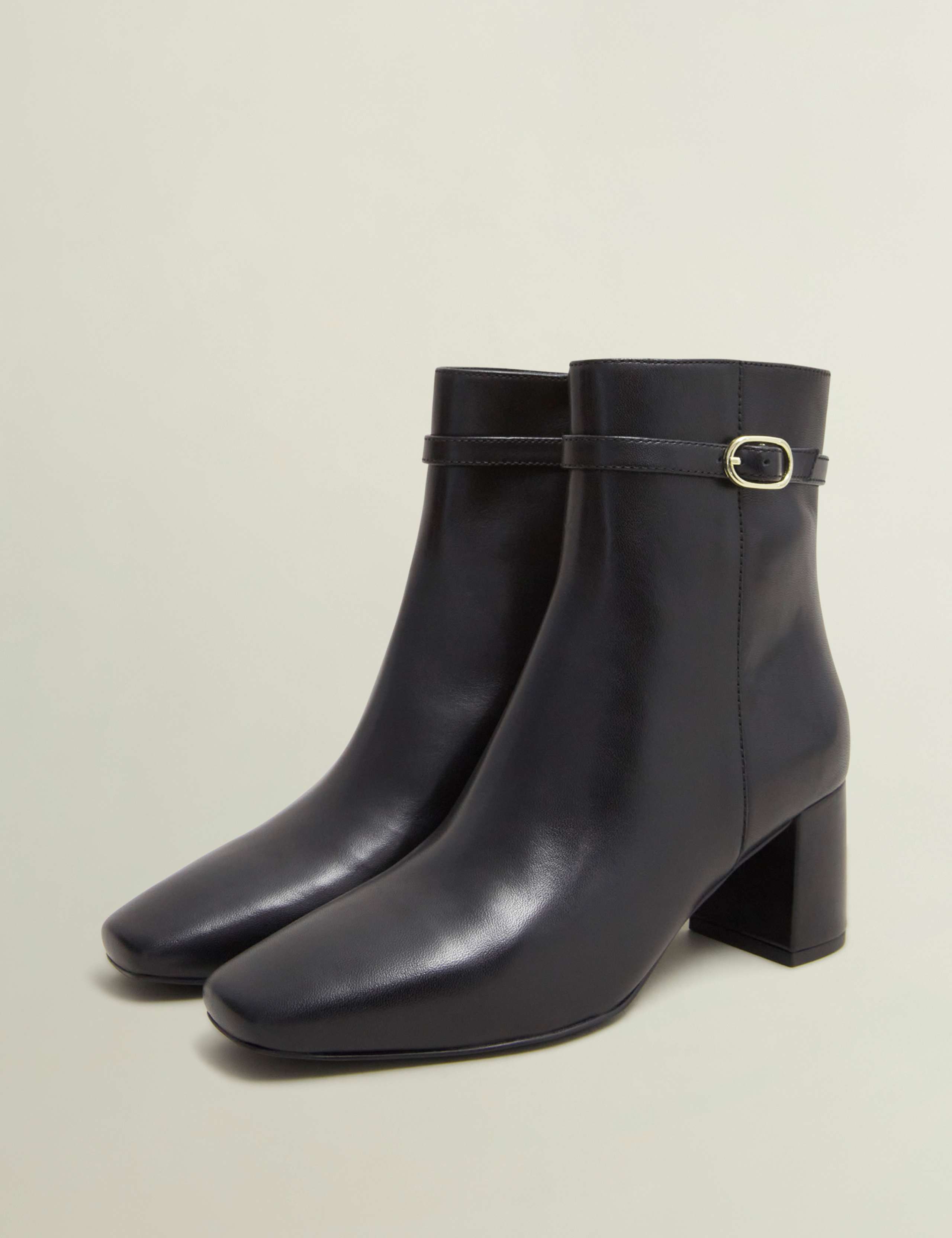 Leather Buckle Block Heel Round Toe Ankle Boots 4 of 6