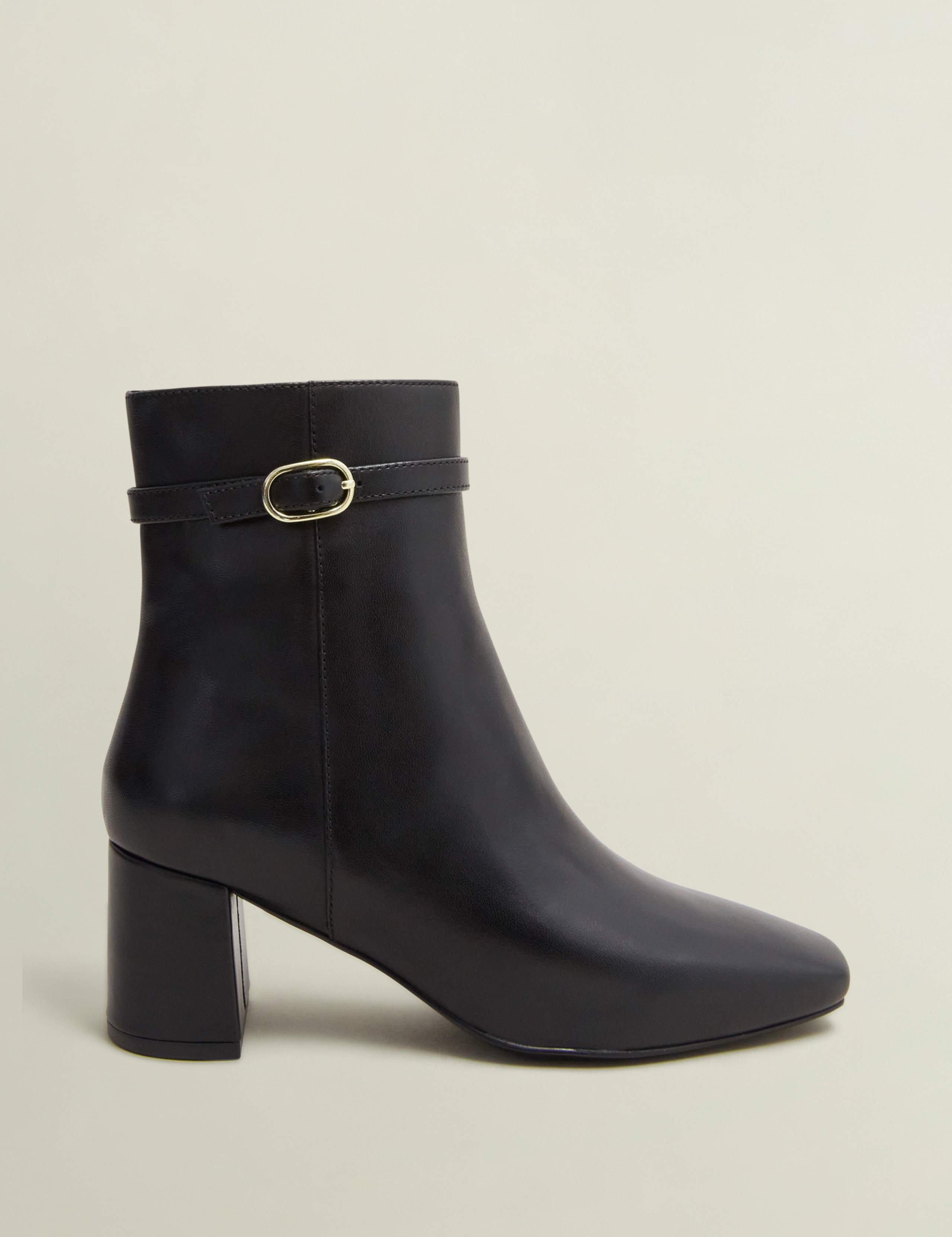 Leather Buckle Block Heel Round Toe Ankle Boots 2 of 6