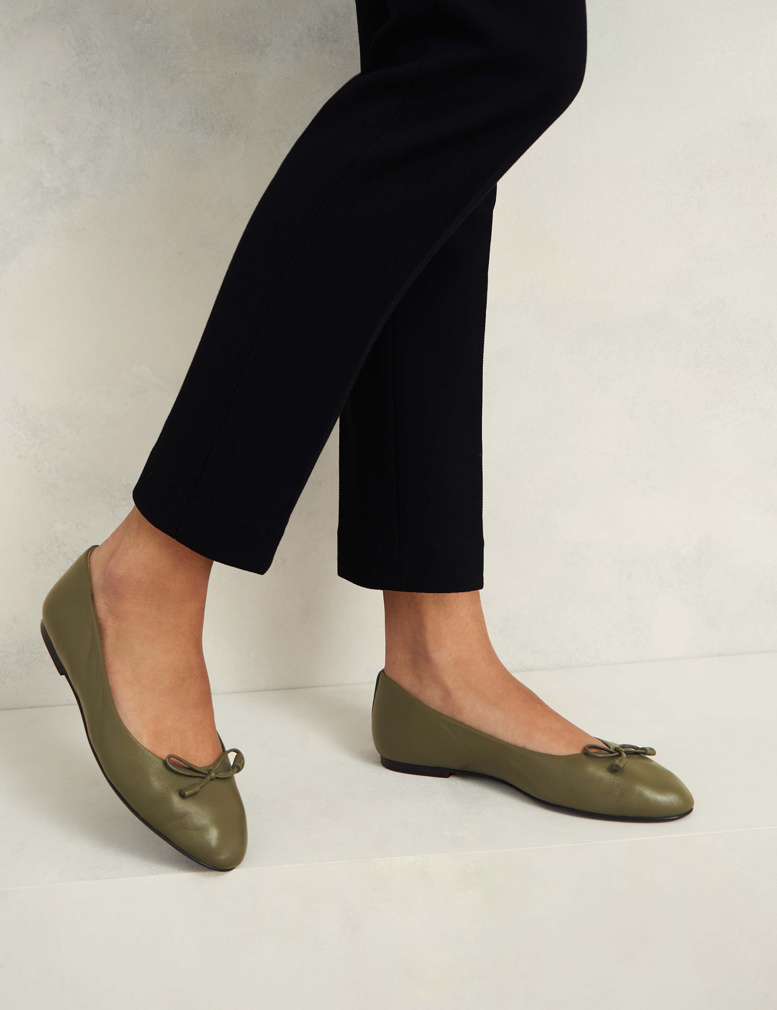 Leather Bow Flat Ballet Pumps 1 of 6