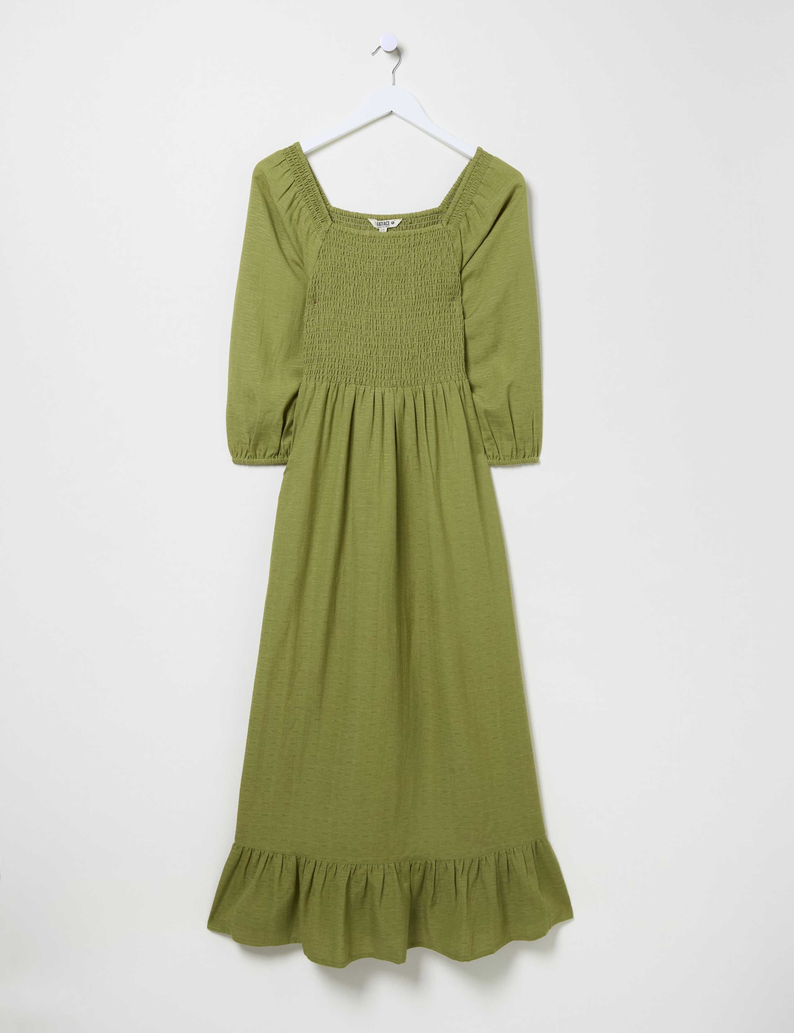 Square Neck Midi Shirred Dress with Linen 2 of 2