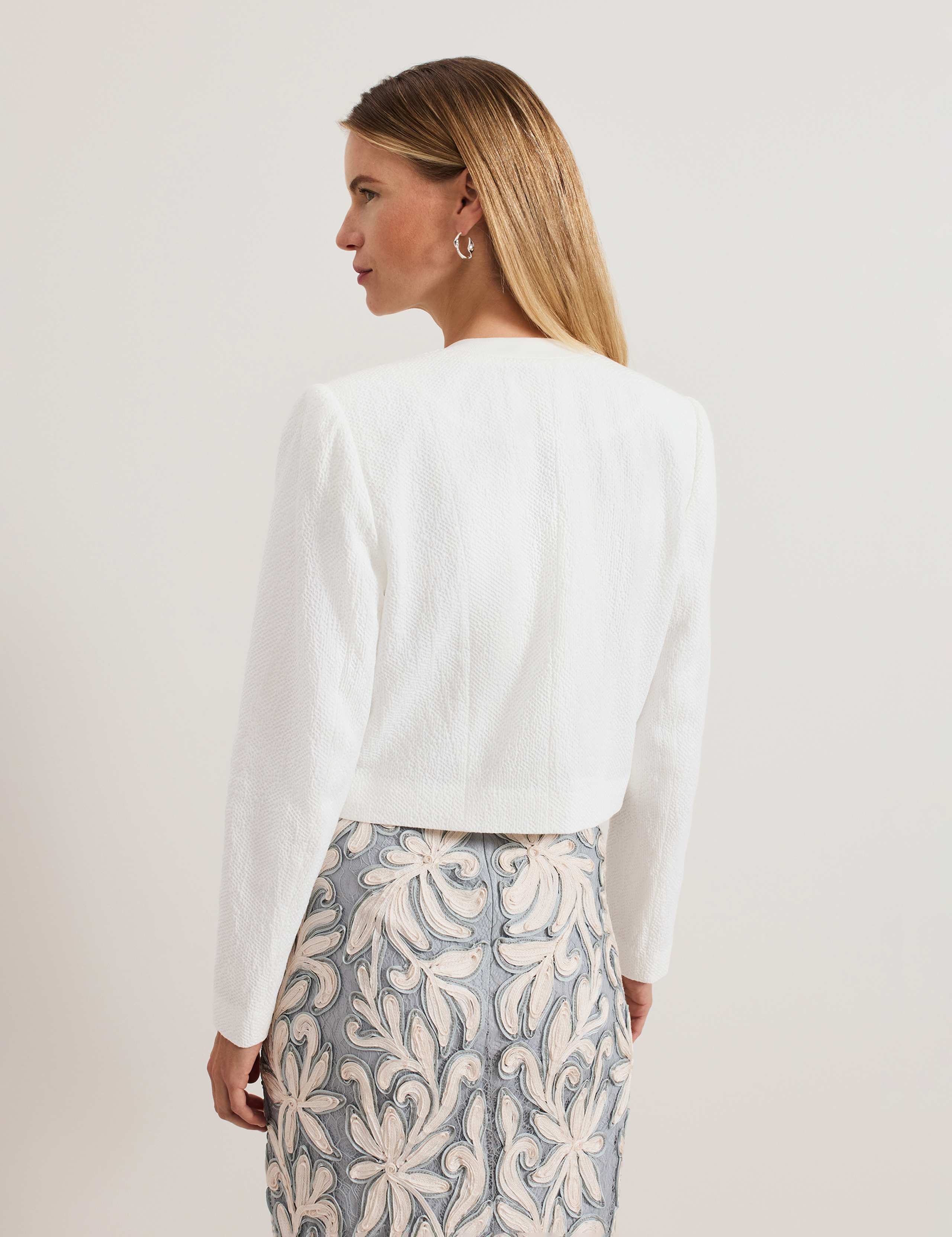 Pure Cotton Collarless Cropped Jacket 4 of 5