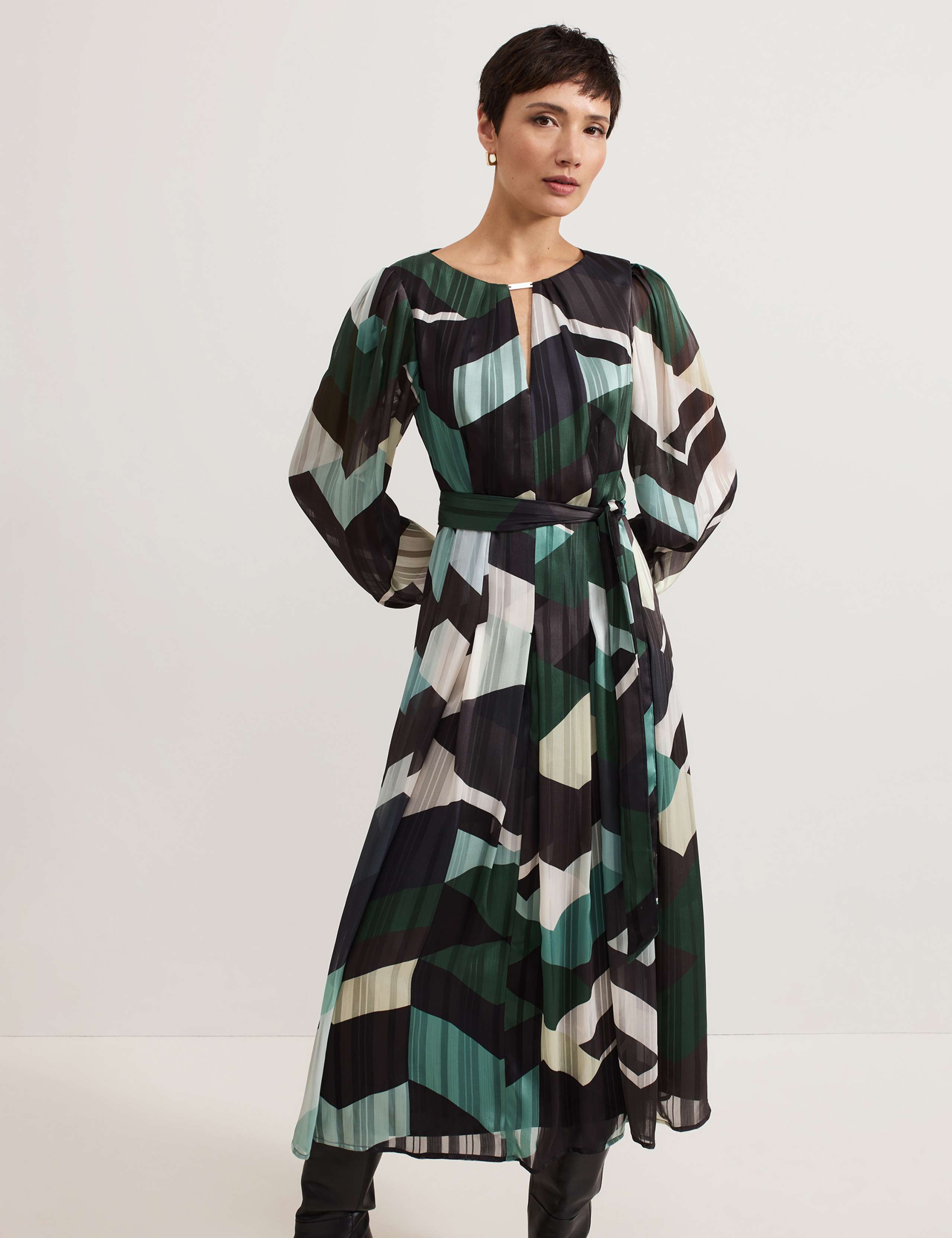 Abstract Print Midaxi Waisted Dress 4 of 8