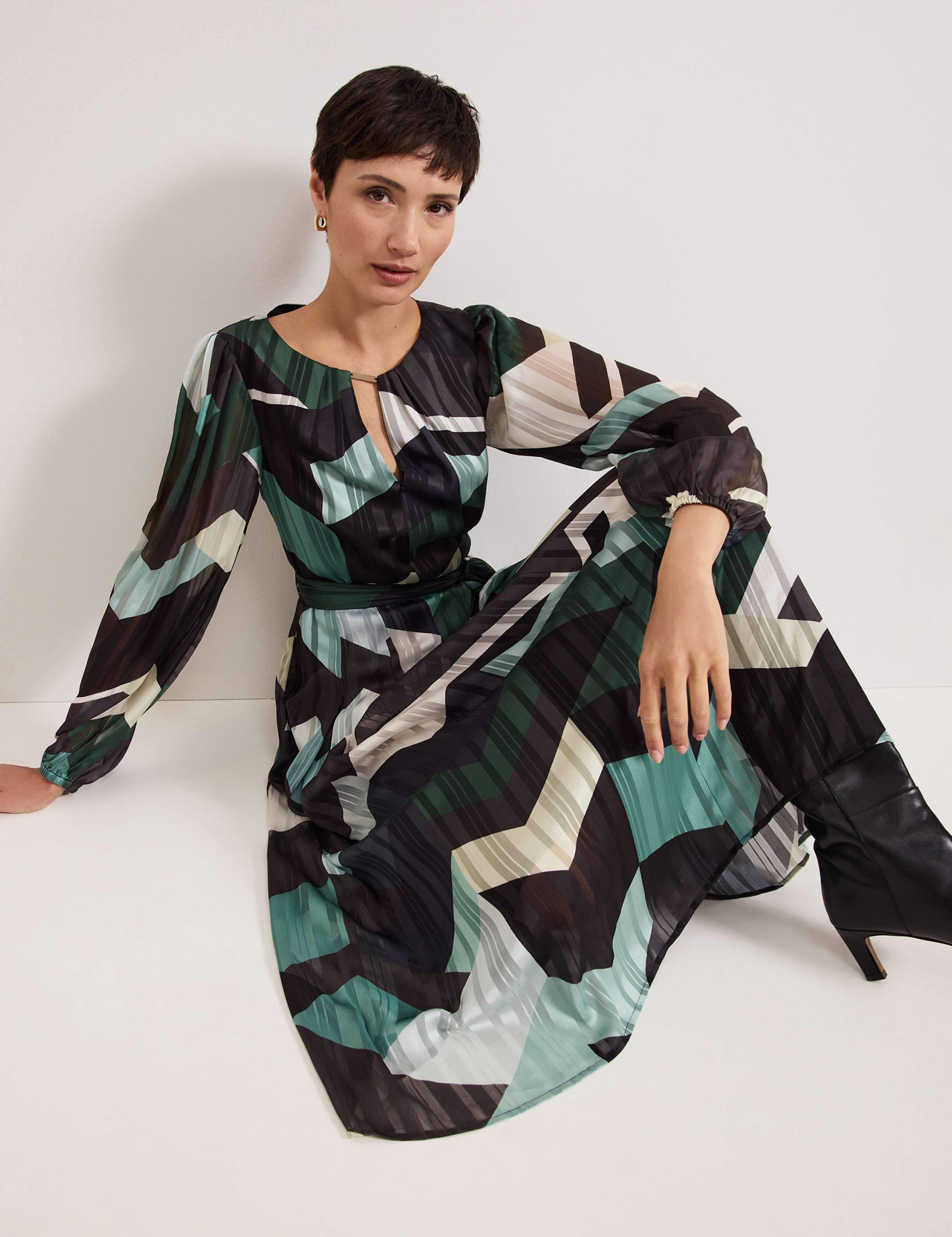 Abstract Print Midaxi Waisted Dress 7 of 8