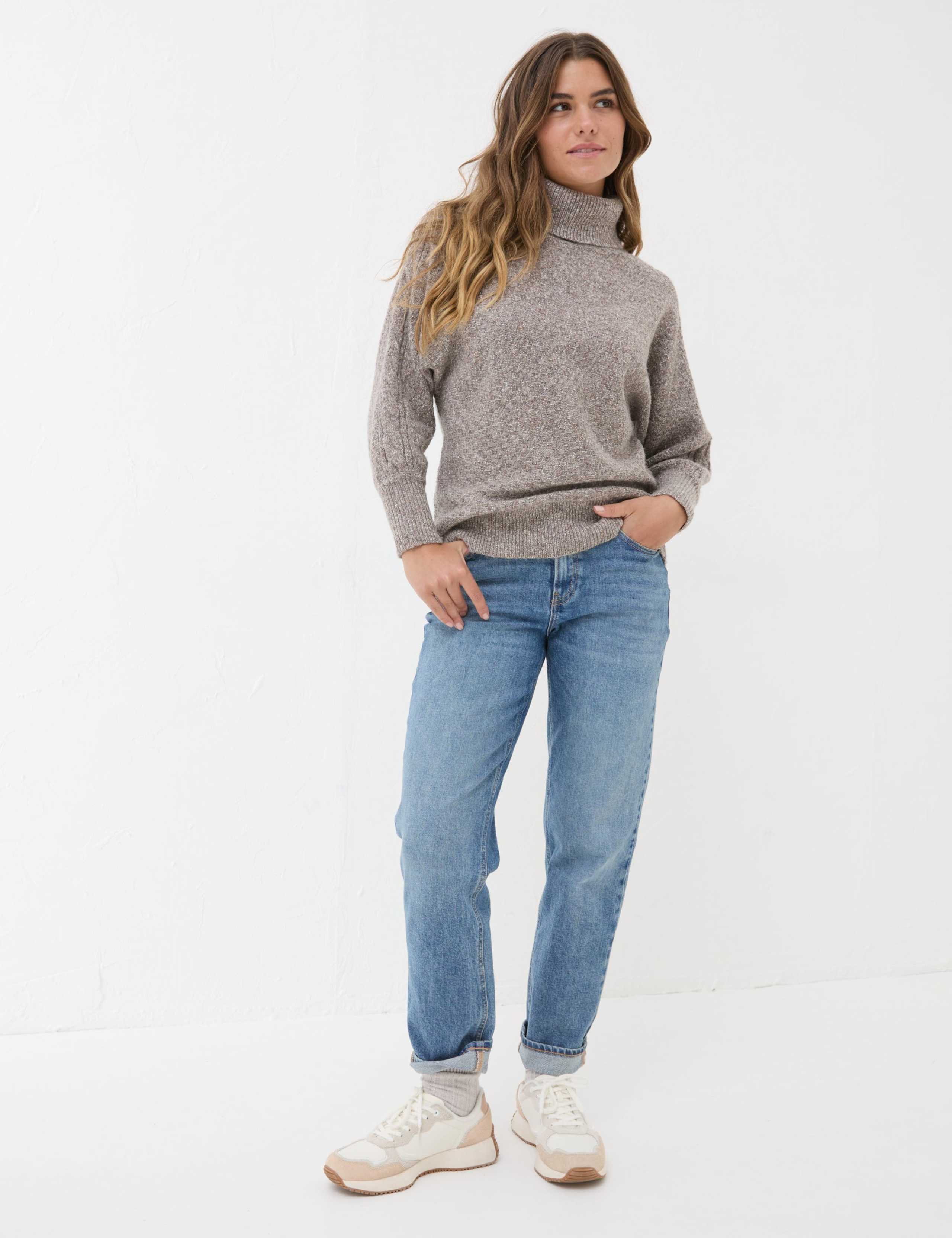 Cable Knit Roll Neck Jumper with Wool 1 of 6