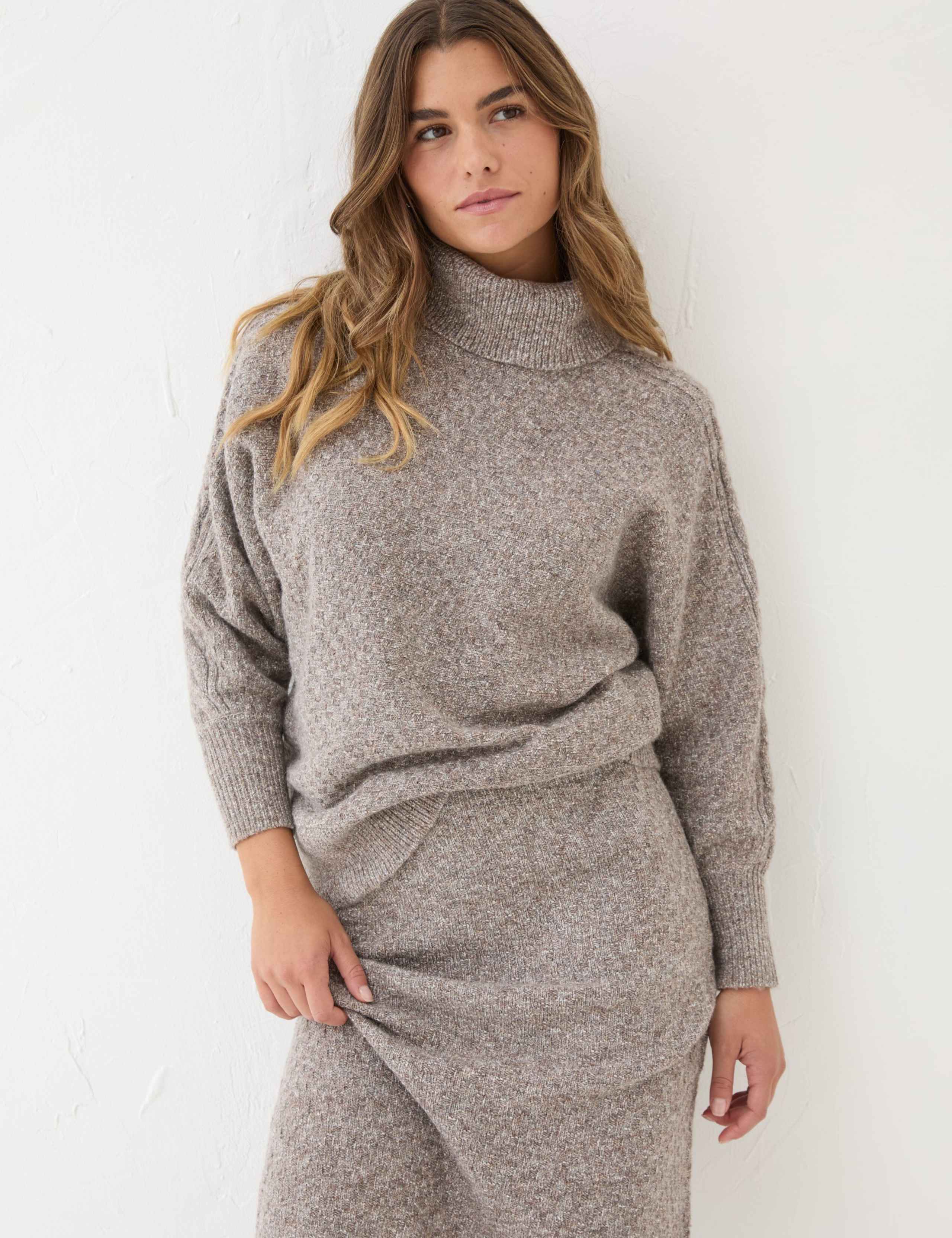 Cable Knit Roll Neck Jumper with Wool 5 of 6