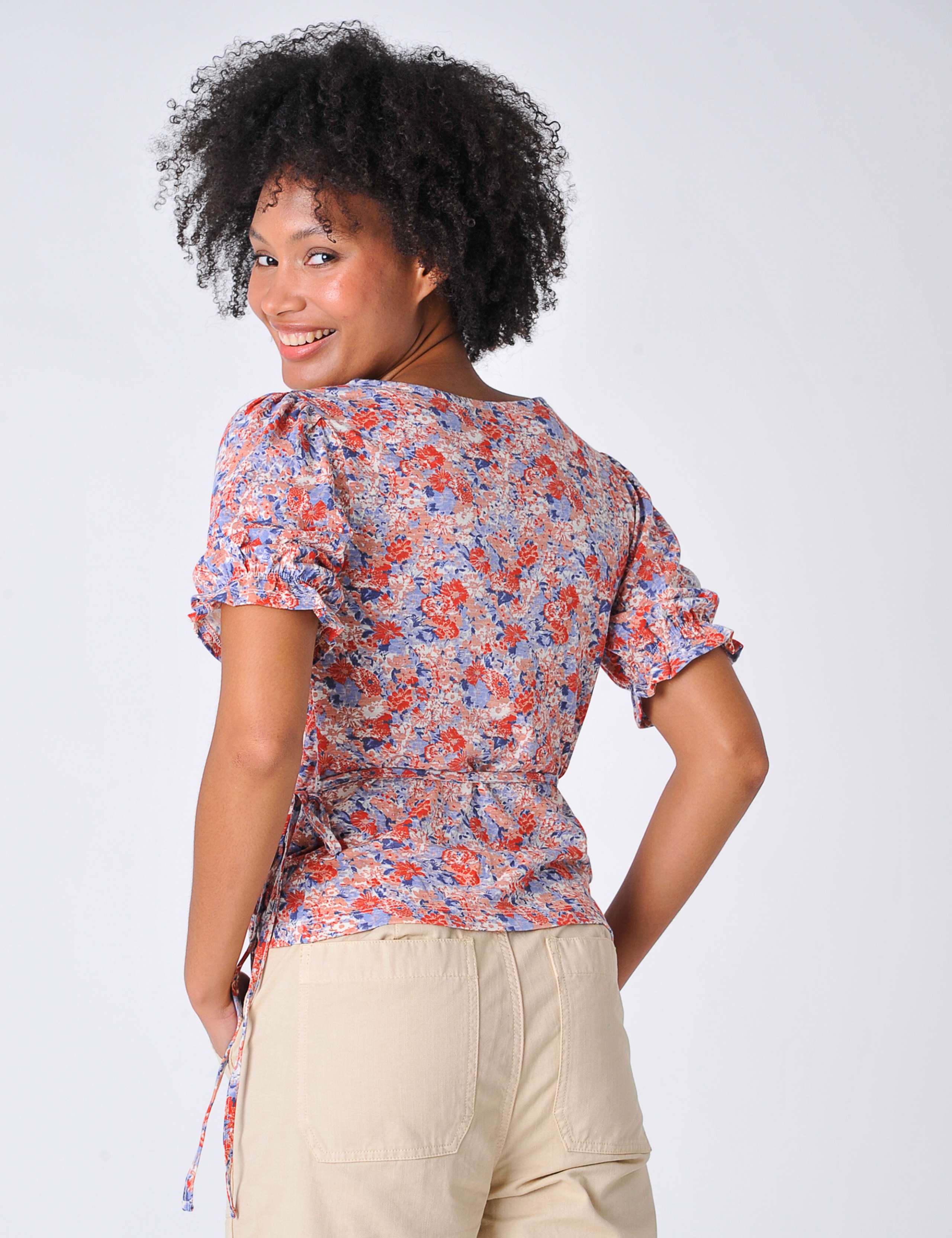 Jersey Floral Puff Sleeve Wrap Top 4 of 6