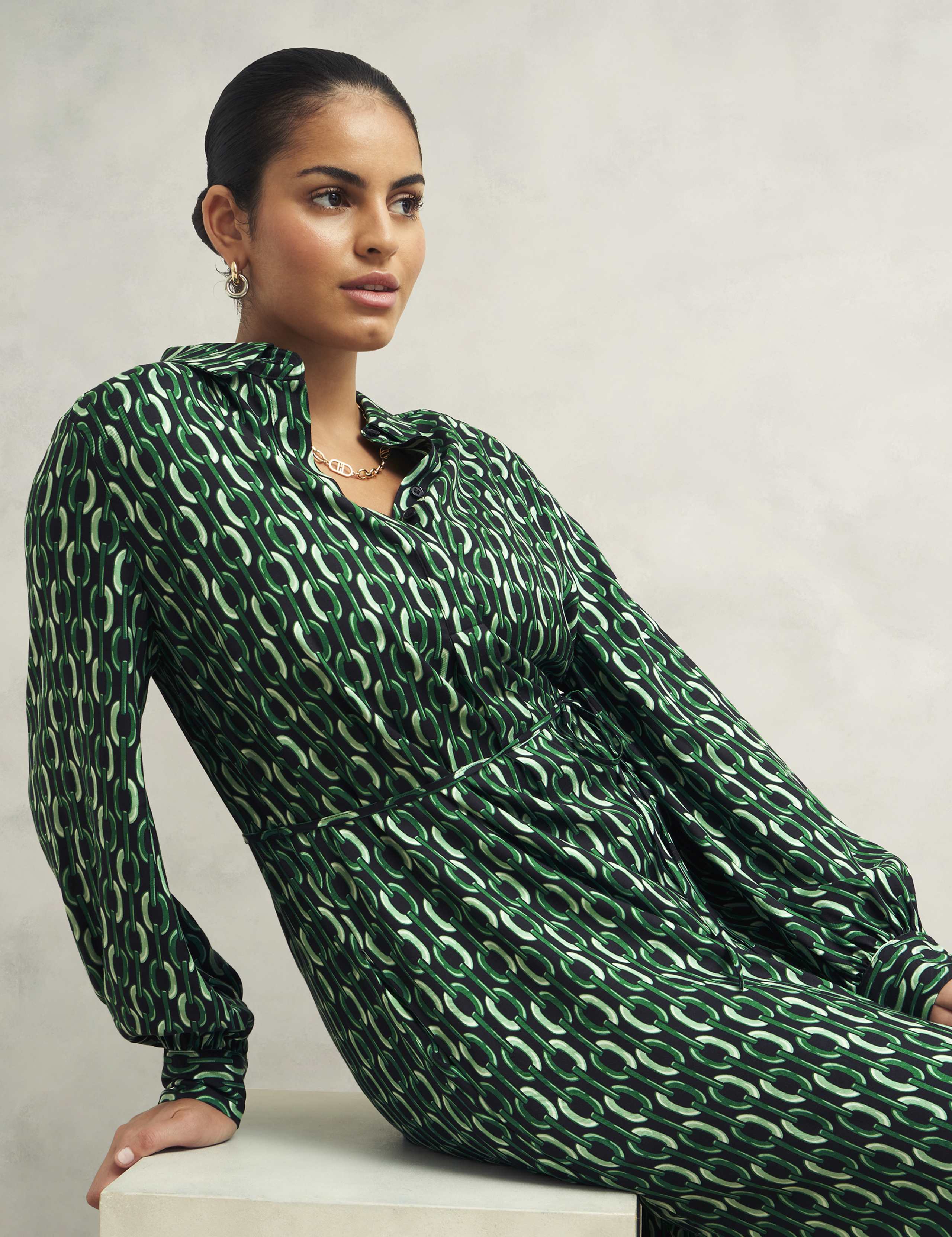Geometric Collared Midi Shirt Dress 5 of 9