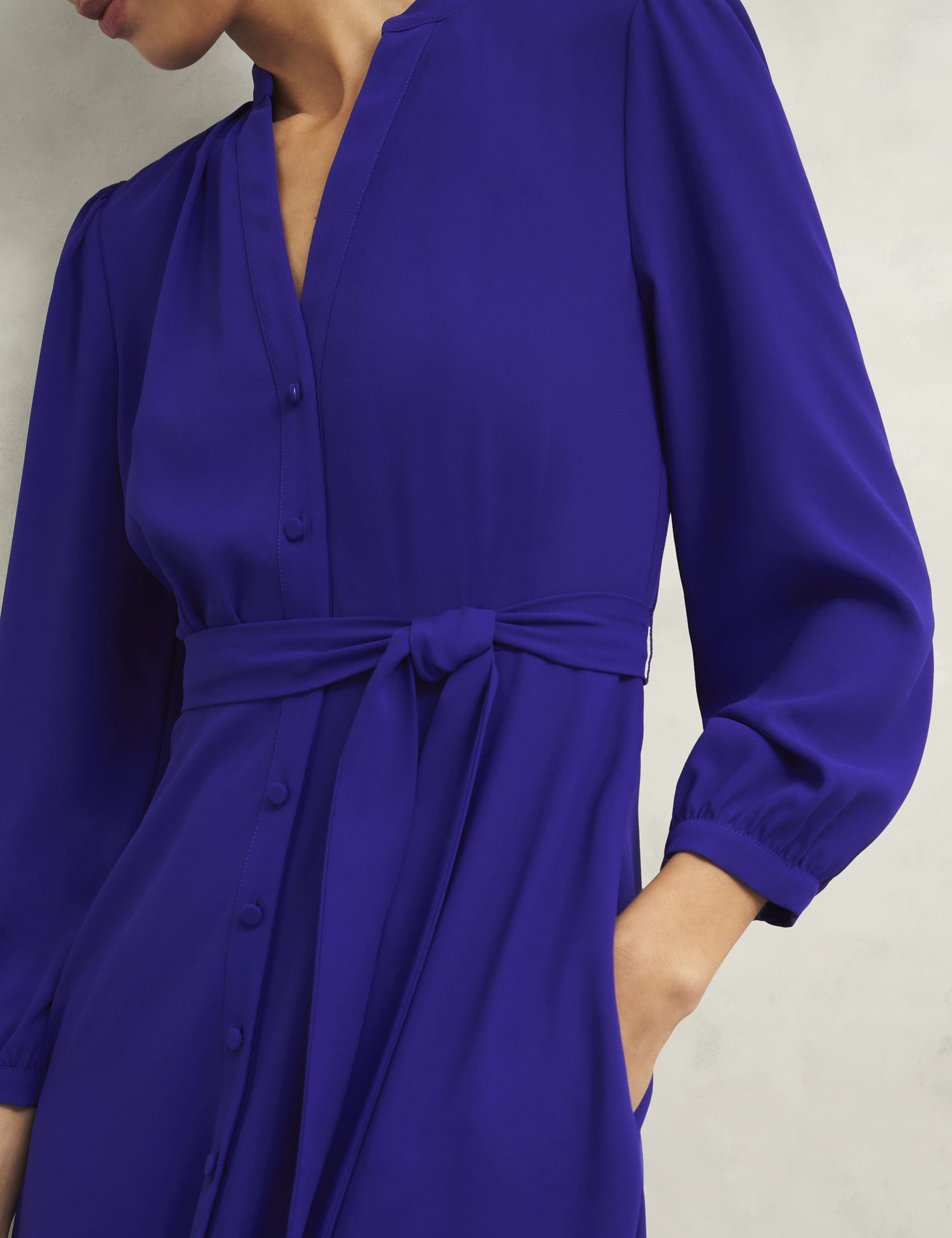 V-Neck Button Through Midi Waisted Dress 5 of 5