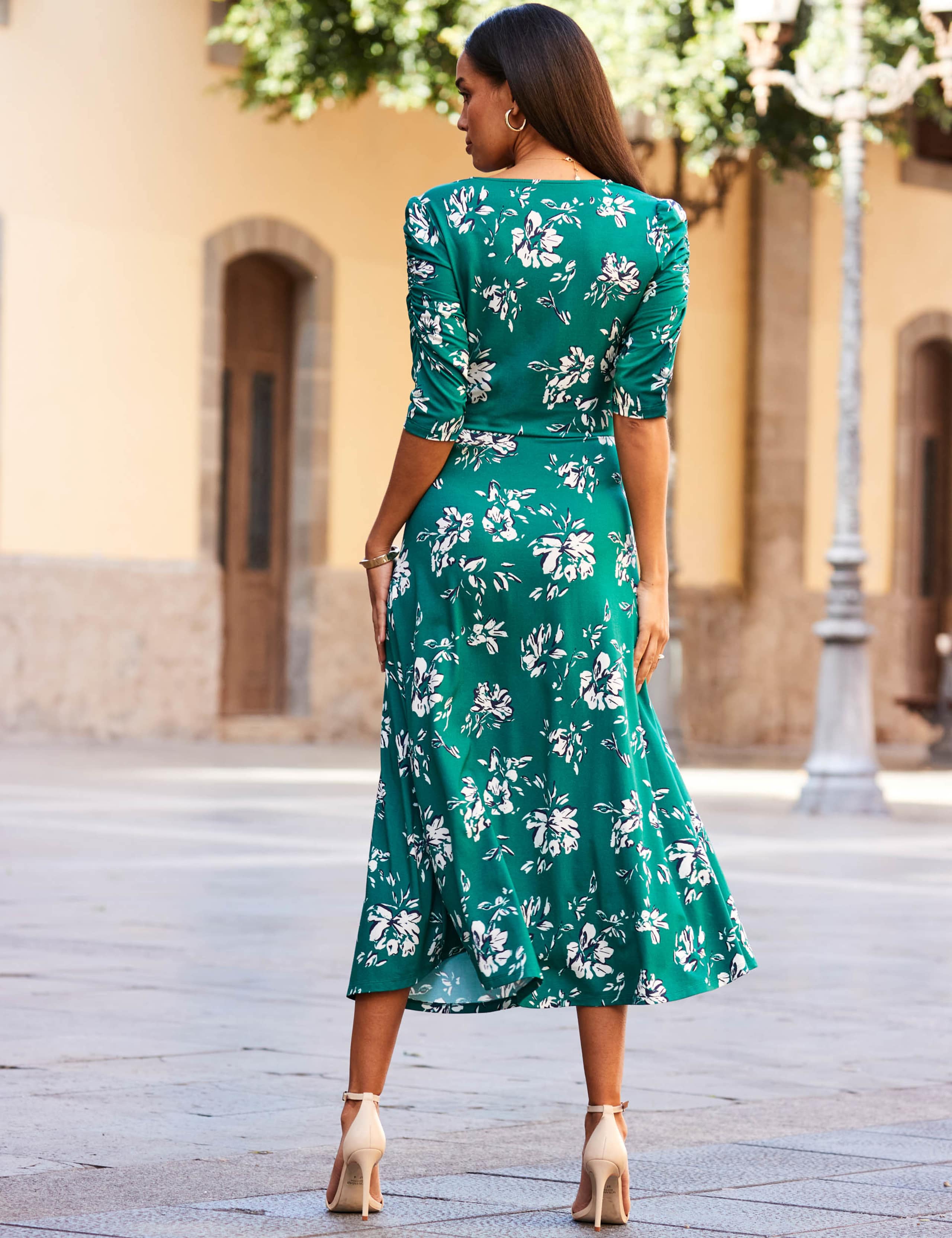 Floral V-Neck Ruched Midi Skater Dress 4 of 5