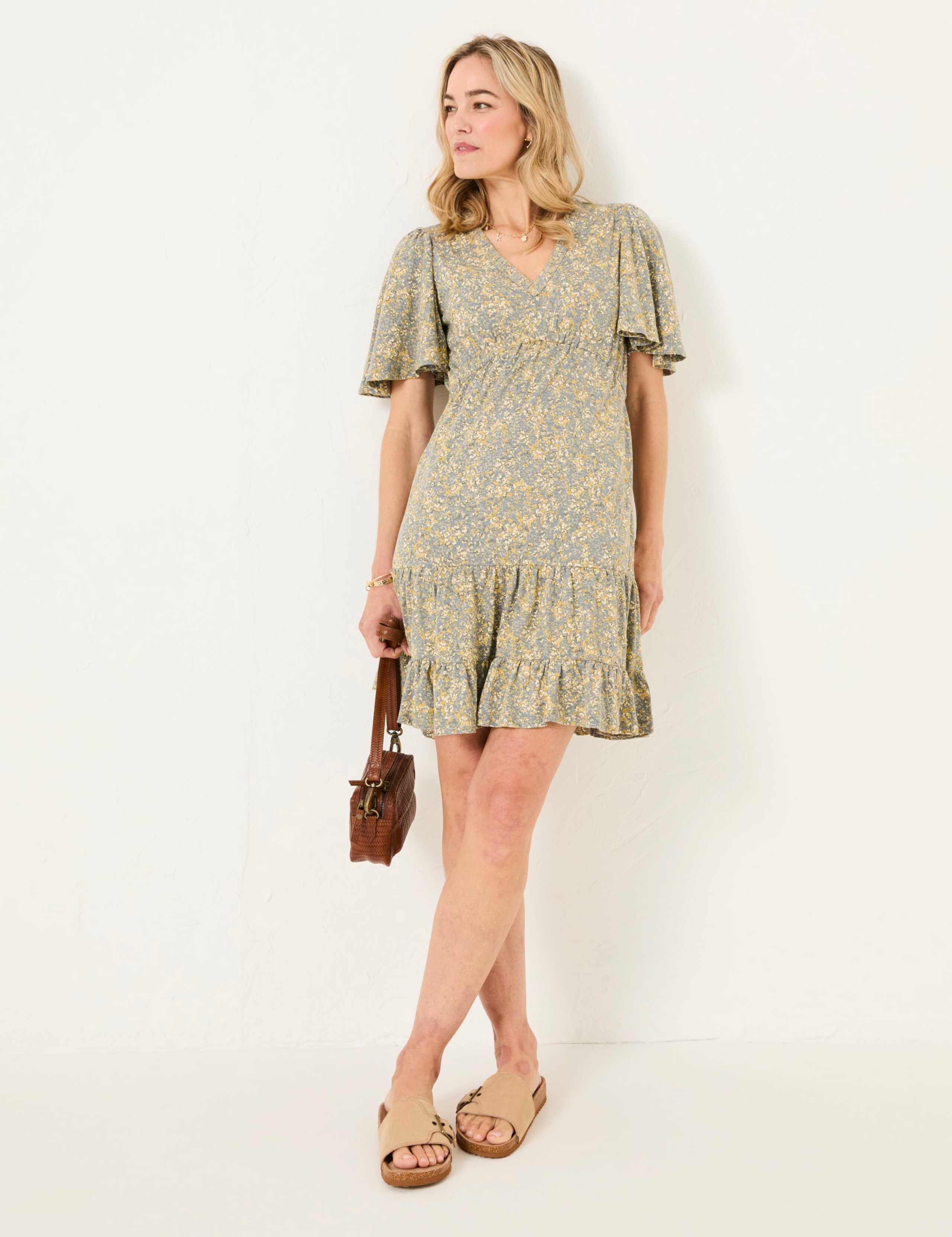 Pure Cotton Floral V-Neck Mini Tiered Dress 3 of 6
