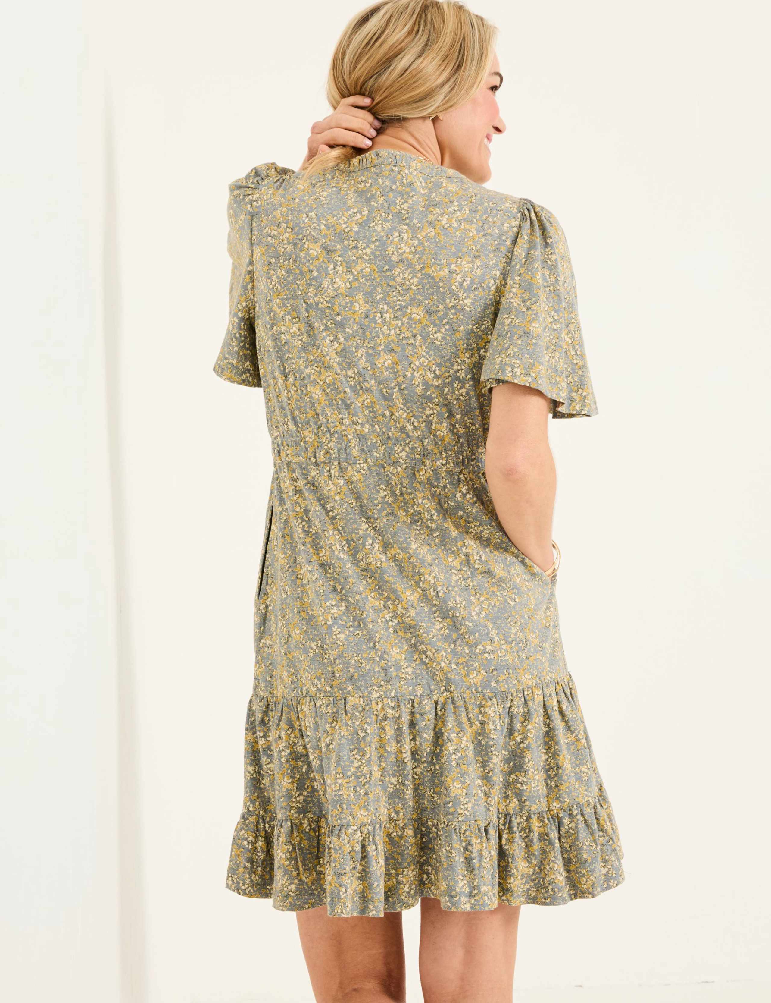 Pure Cotton Floral V-Neck Mini Tiered Dress 4 of 6