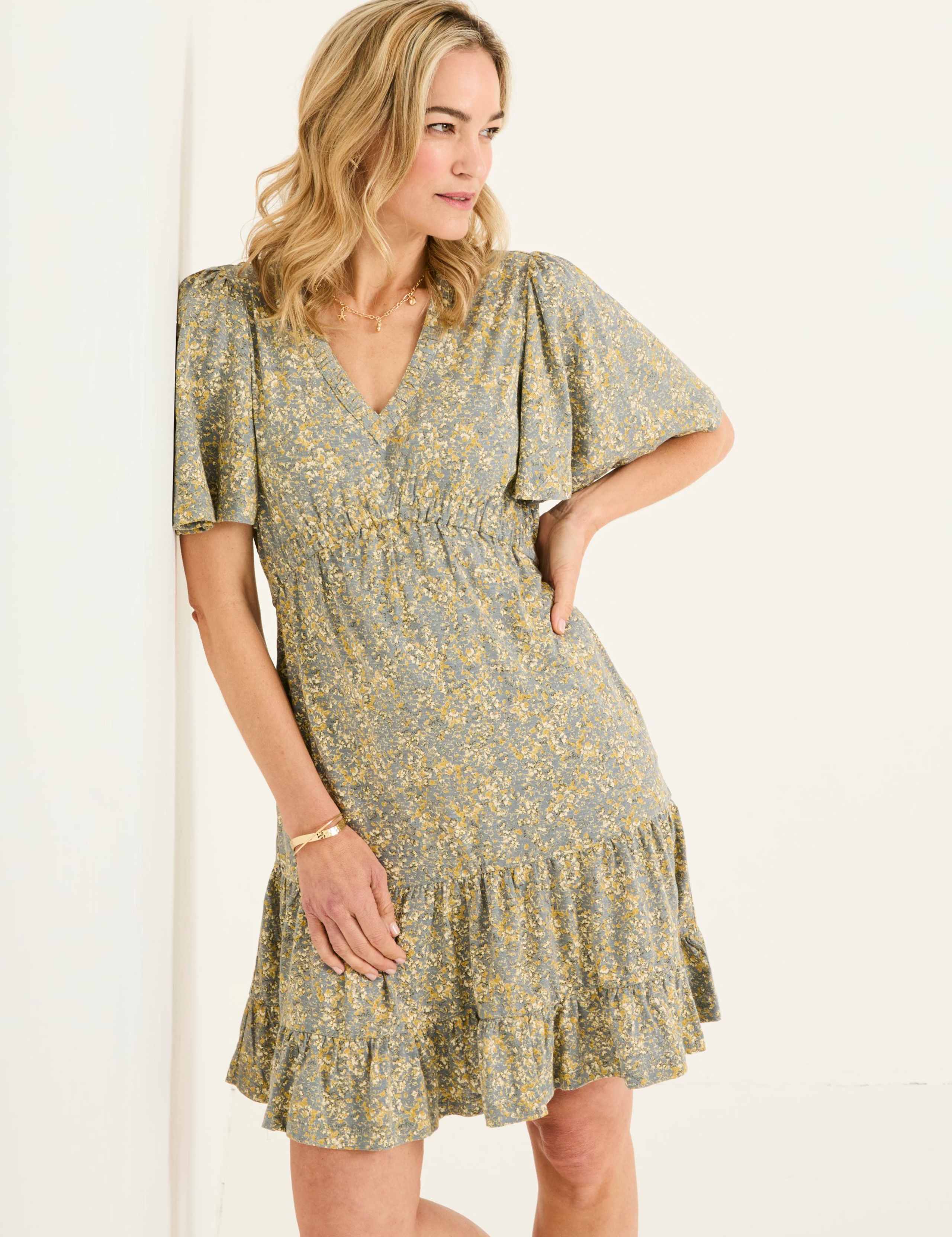 Pure Cotton Floral V-Neck Mini Tiered Dress 5 of 6