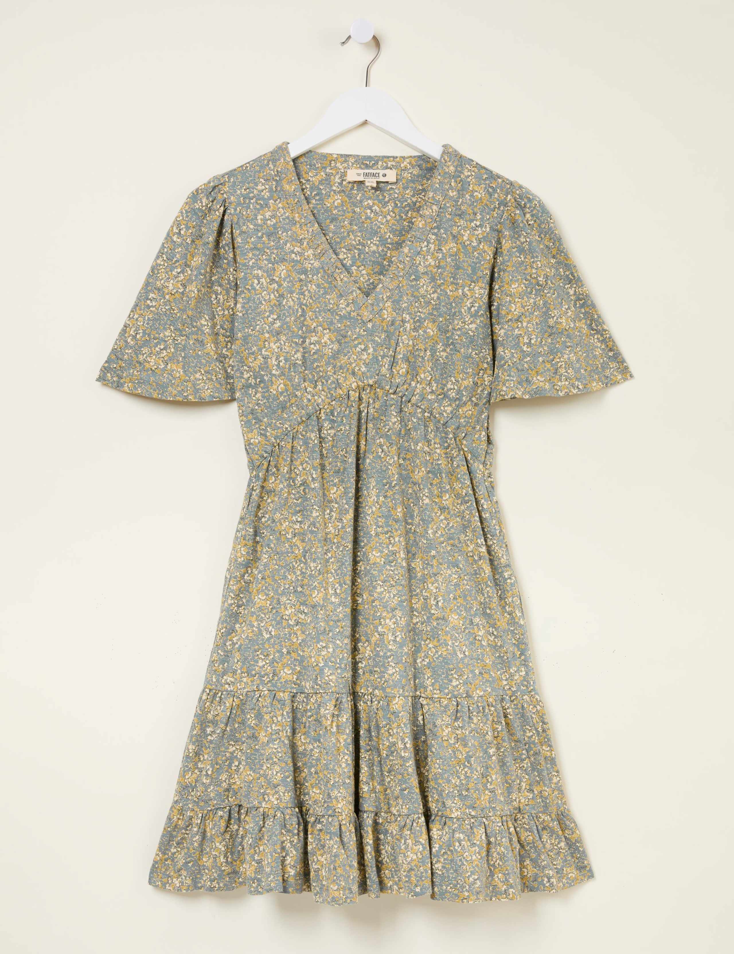 Pure Cotton Floral V-Neck Mini Tiered Dress 2 of 6