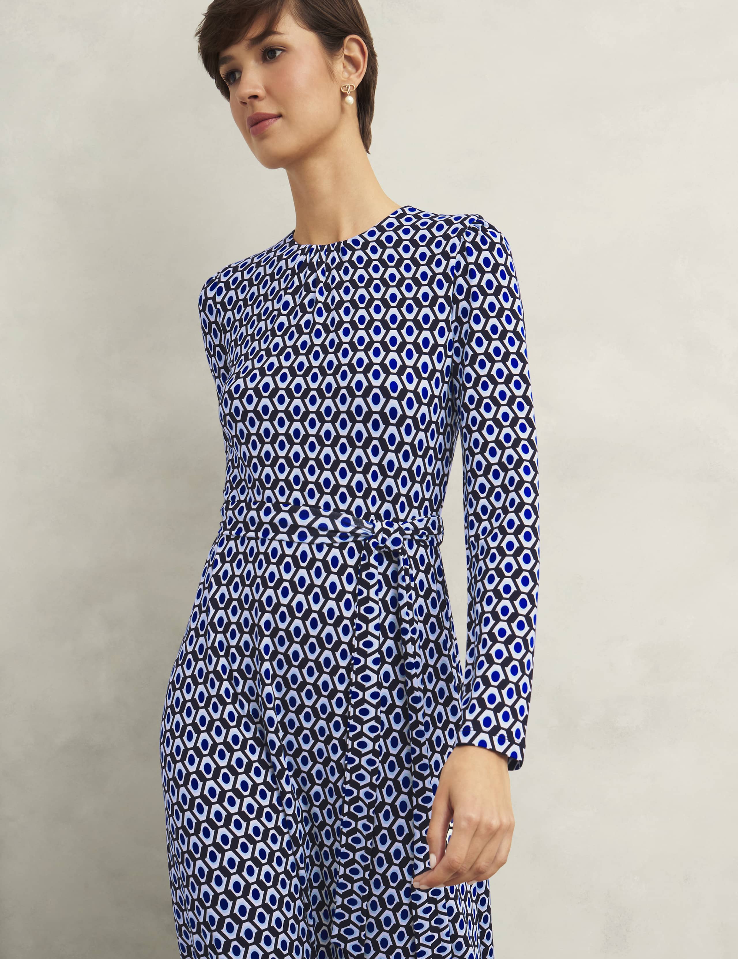 Jersey Geometric Midi Waisted Dress 4 of 6