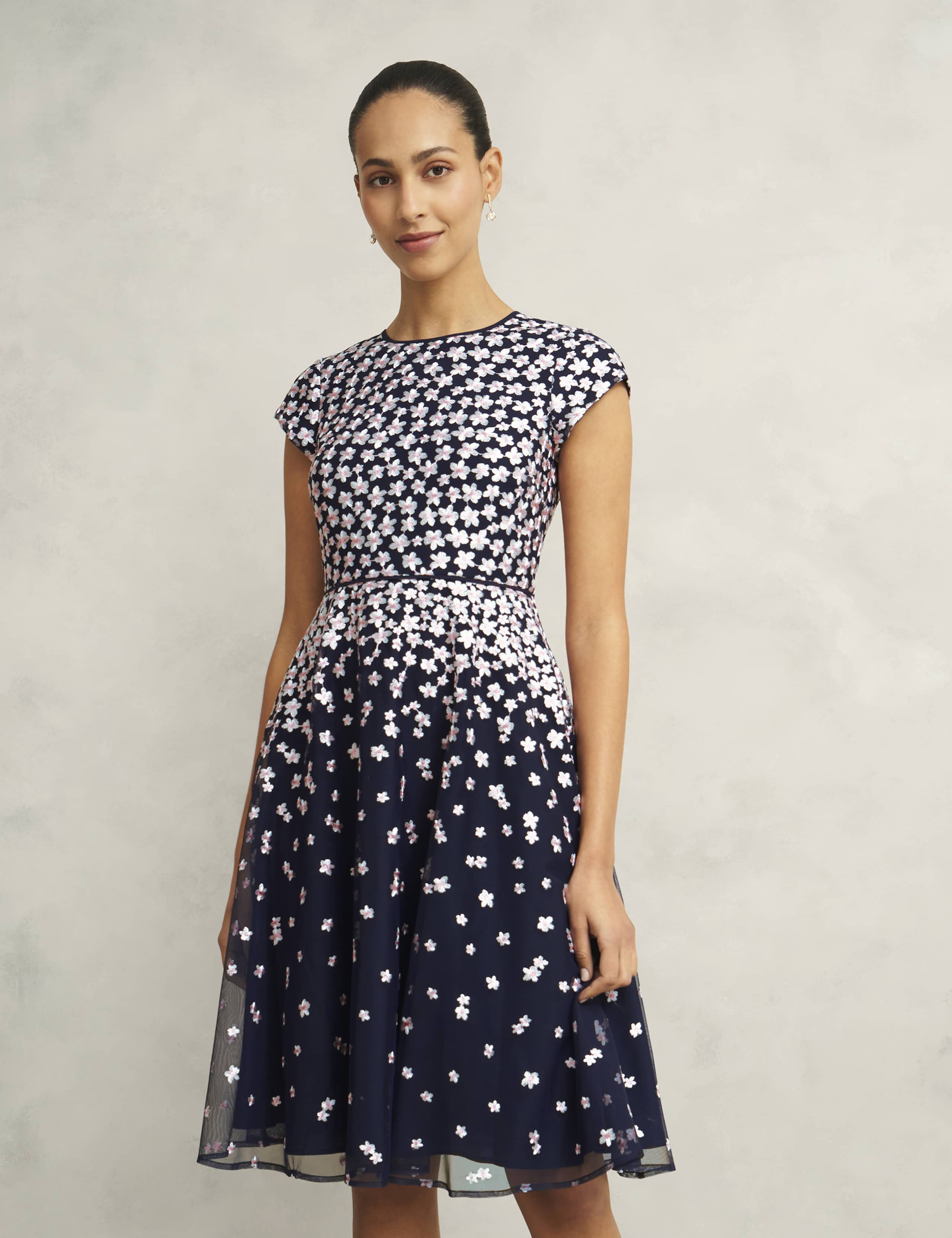 Mesh Floral Embroidered Knee Length Skater Dress 3 of 9