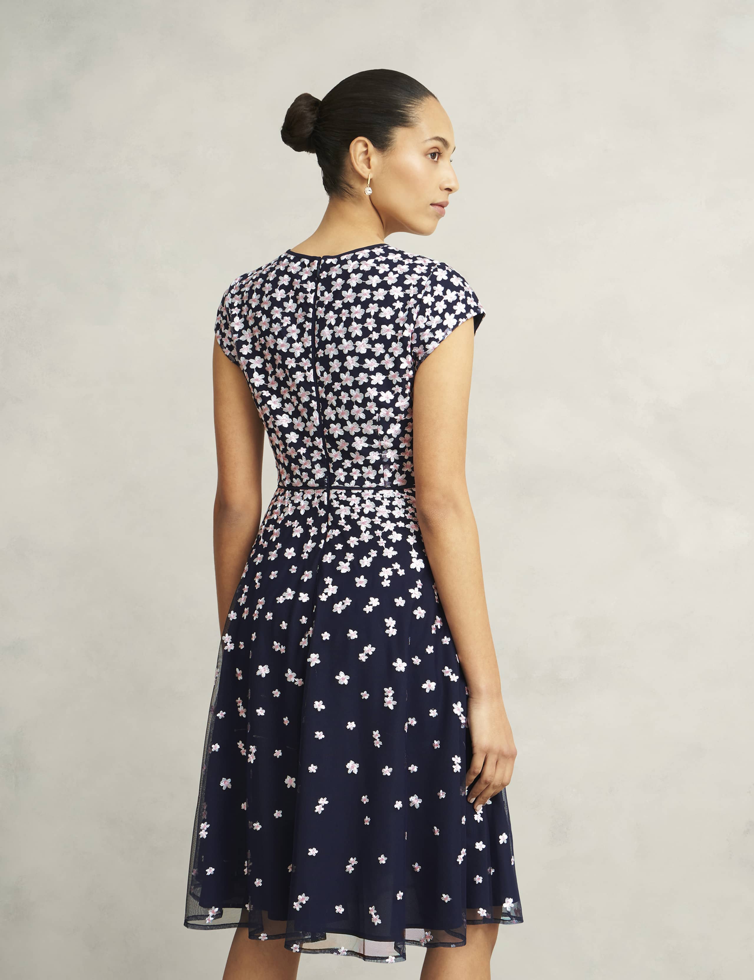 Mesh Floral Embroidered Knee Length Skater Dress 4 of 9