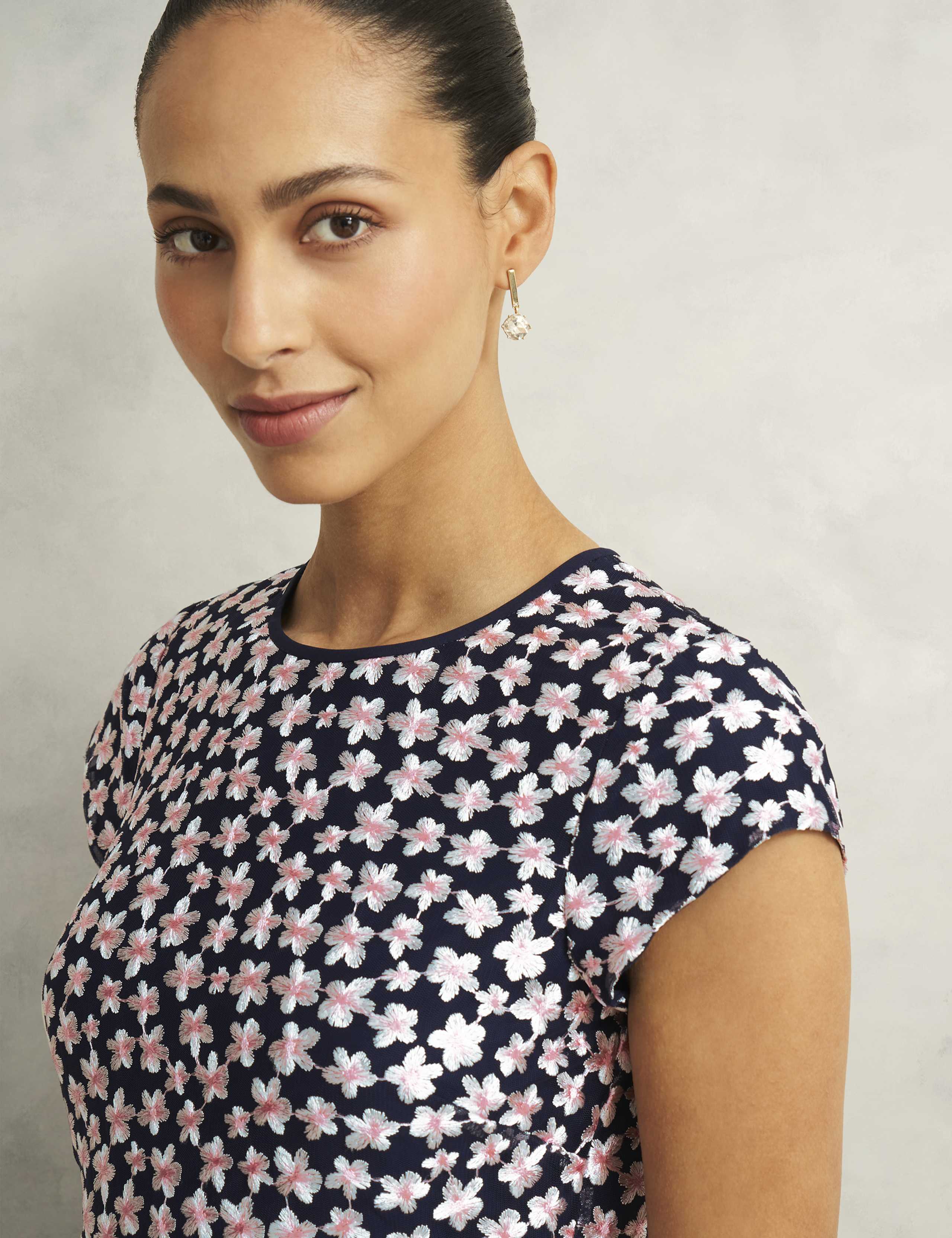 Mesh Floral Embroidered Knee Length Skater Dress 5 of 9