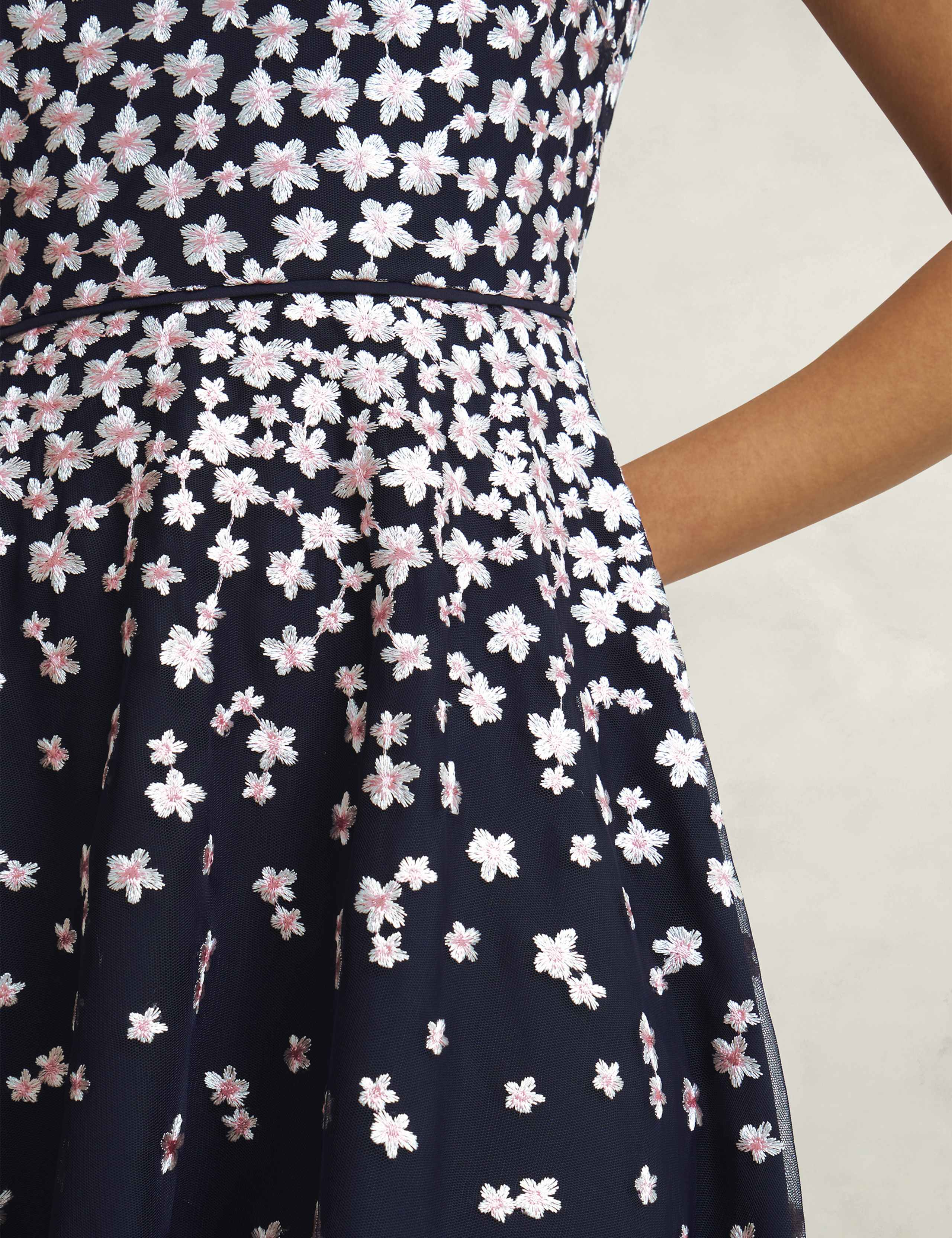 Mesh Floral Embroidered Knee Length Skater Dress 6 of 9