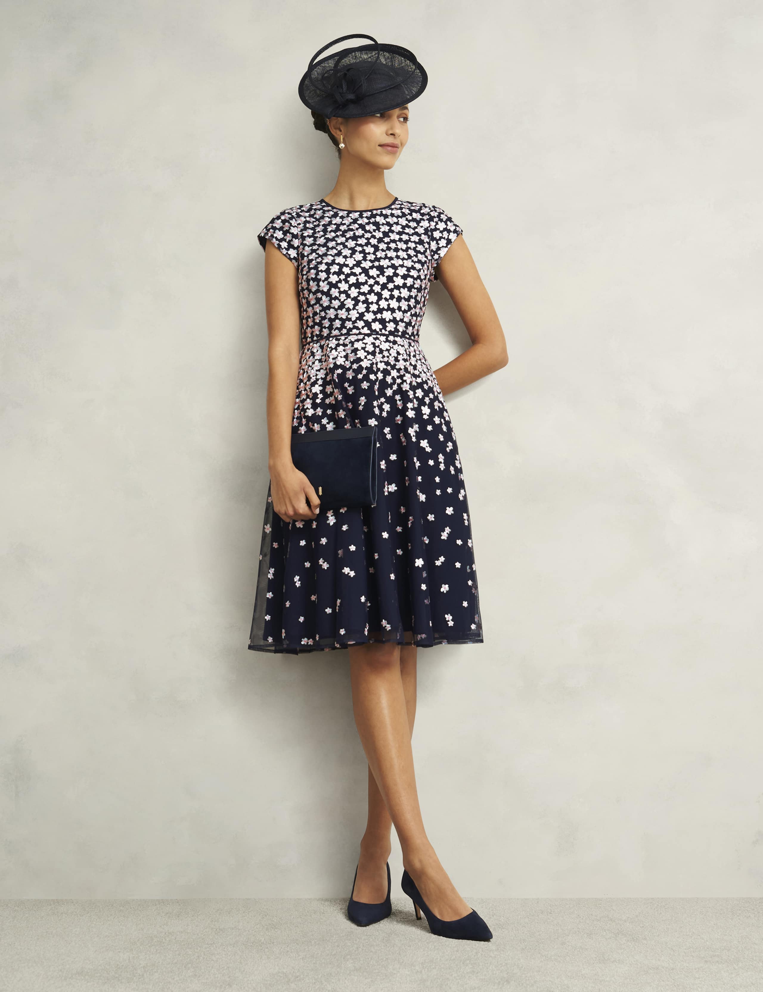 Mesh Floral Embroidered Knee Length Skater Dress 7 of 9