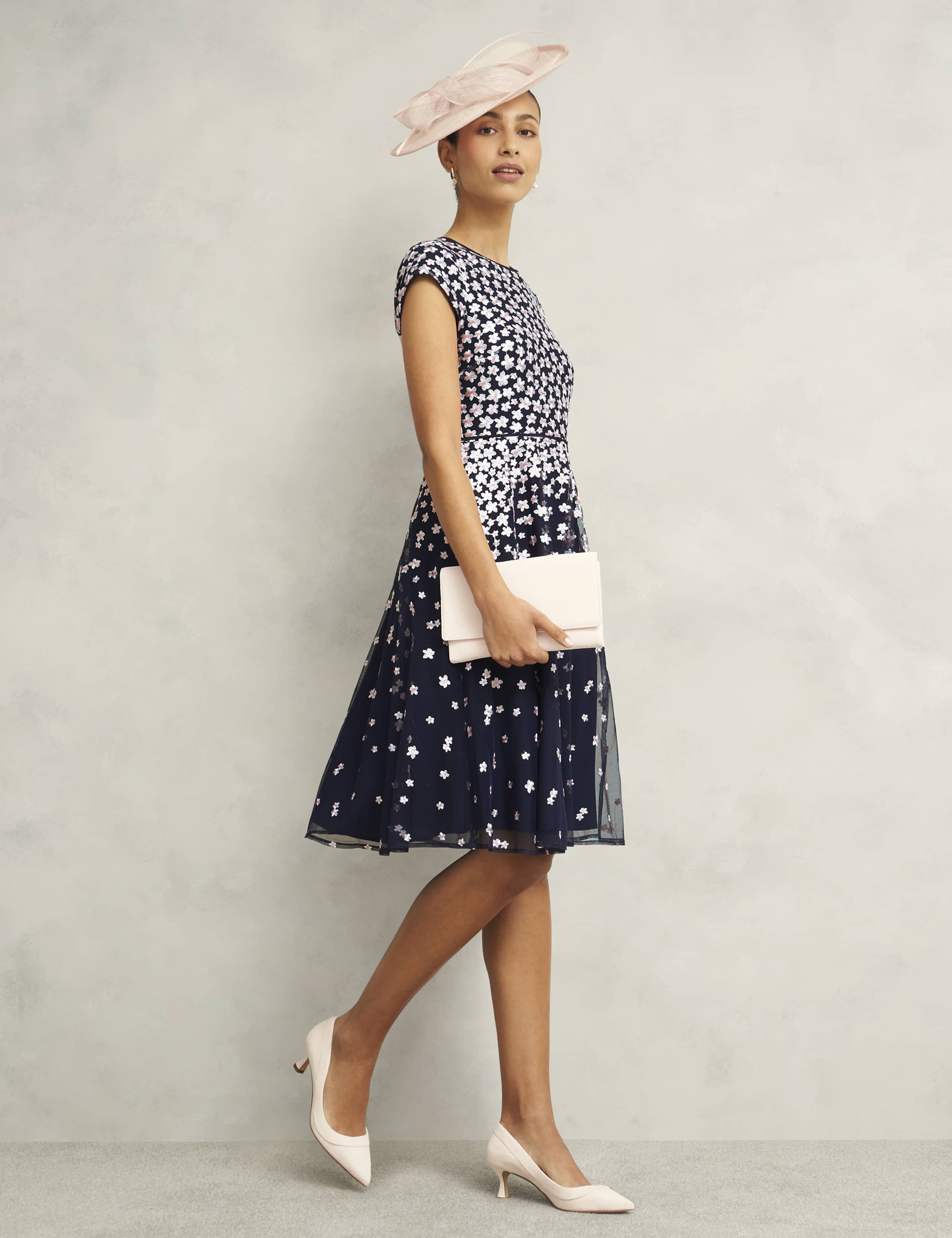 Mesh Floral Embroidered Knee Length Skater Dress 8 of 9