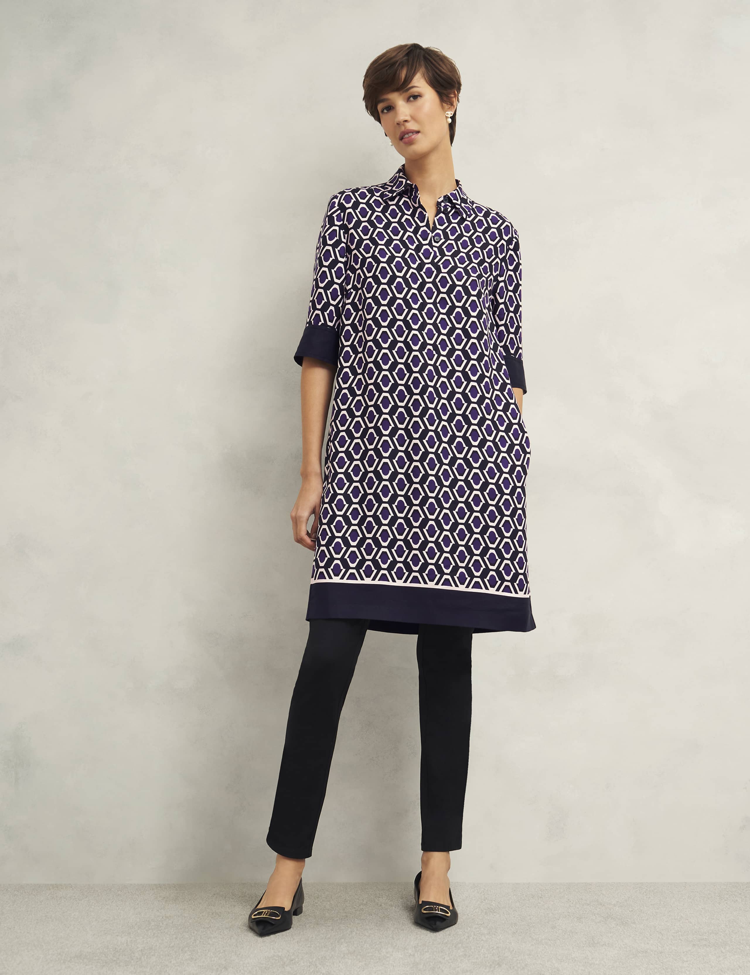 Geometric Knee Length Shirt Dress 6 of 9