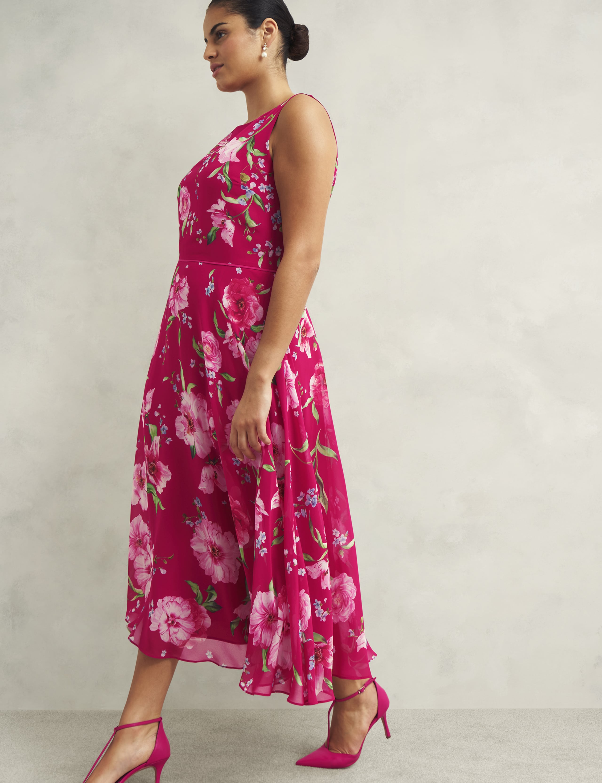 Floral Round Neck Midi Skater Dress 4 of 8