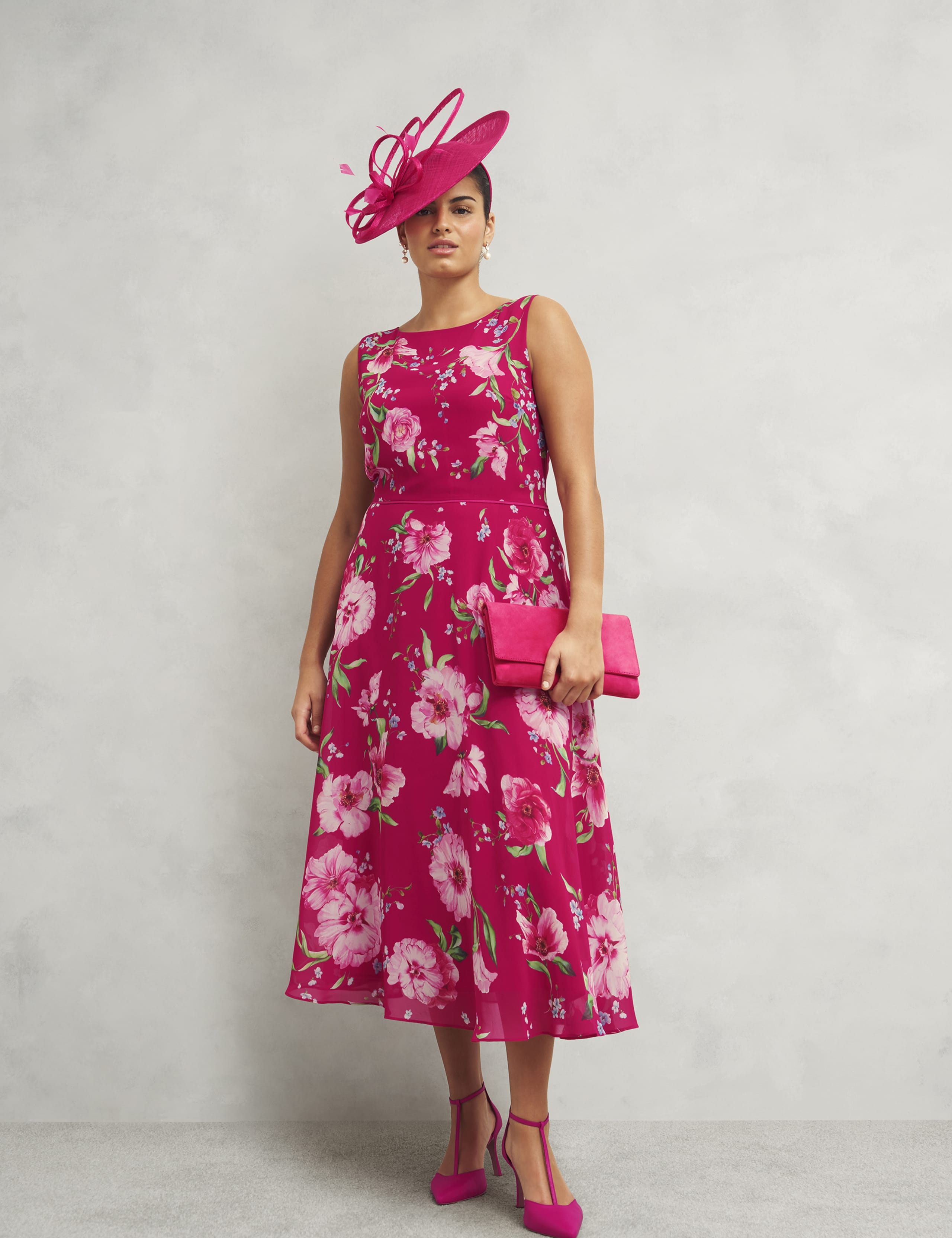Floral Round Neck Midi Skater Dress 6 of 8