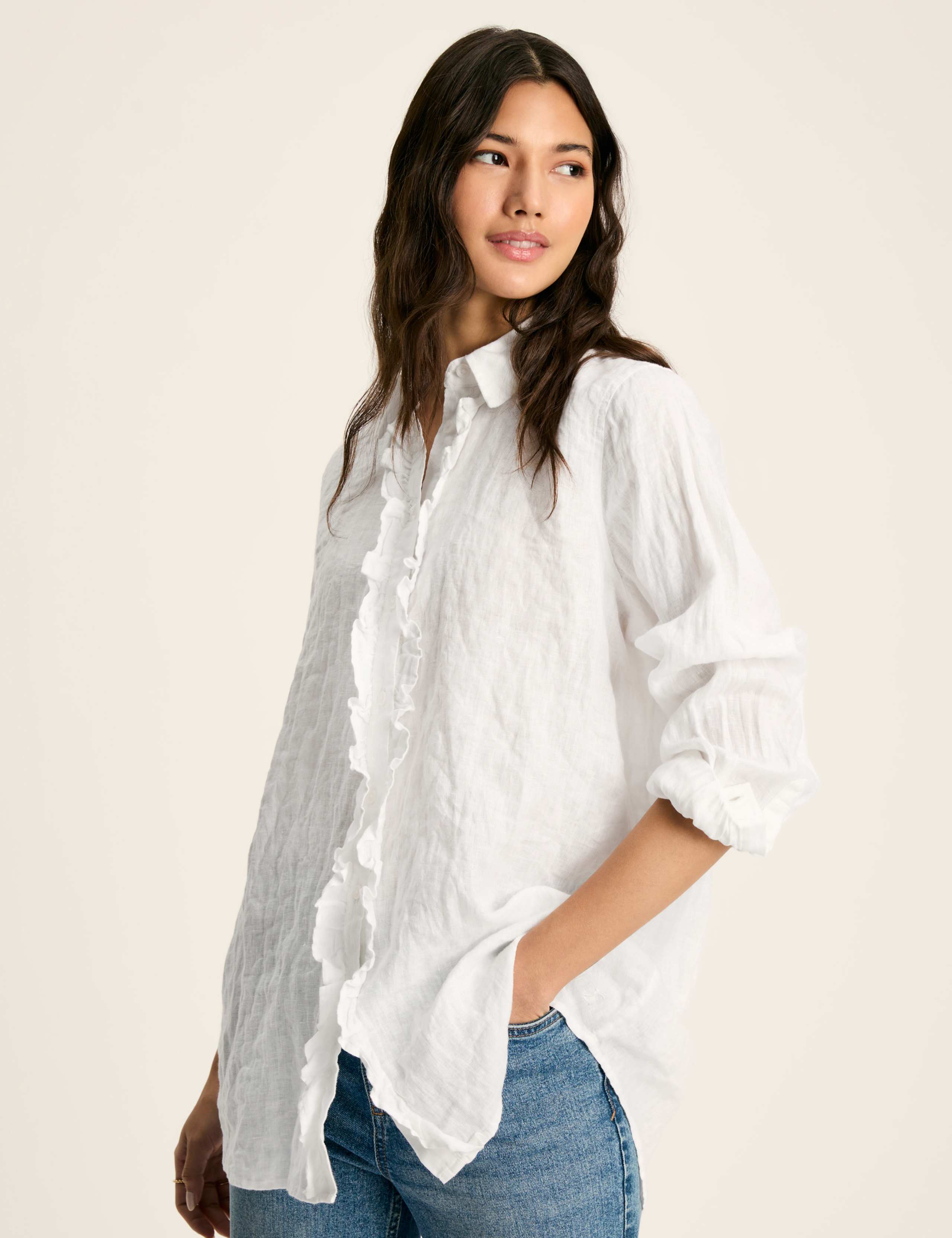 Pure Linen Collared Frill Detail Shirt 1 of 8