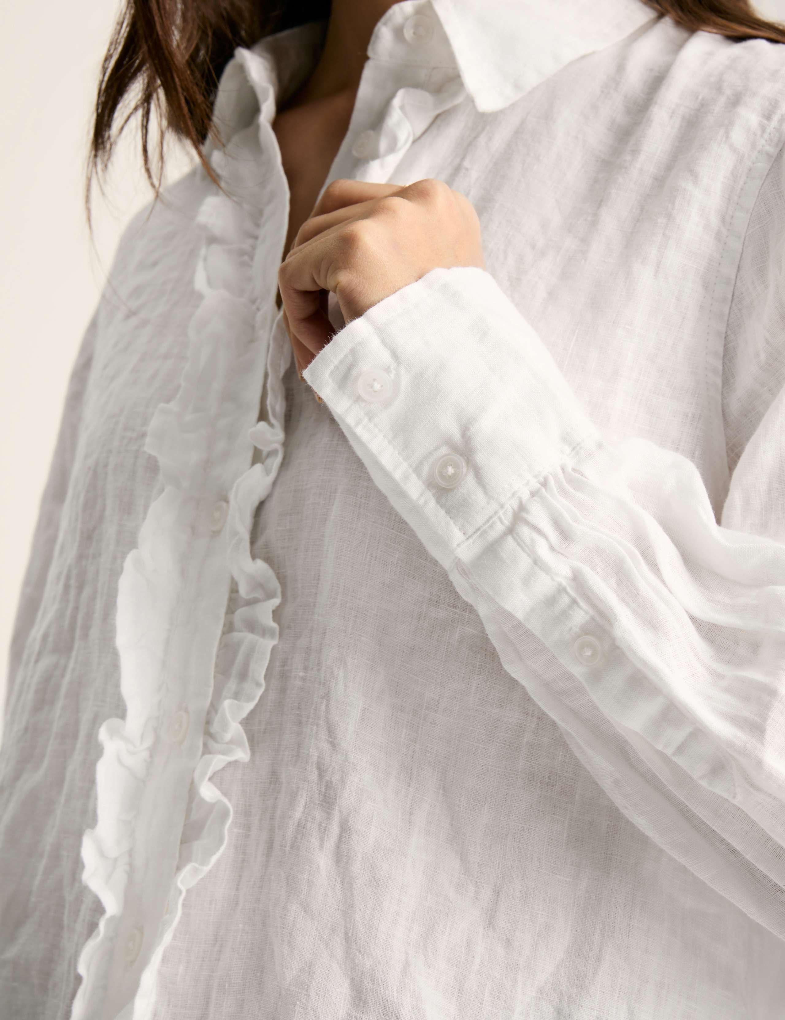 Pure Linen Collared Frill Detail Shirt 5 of 8